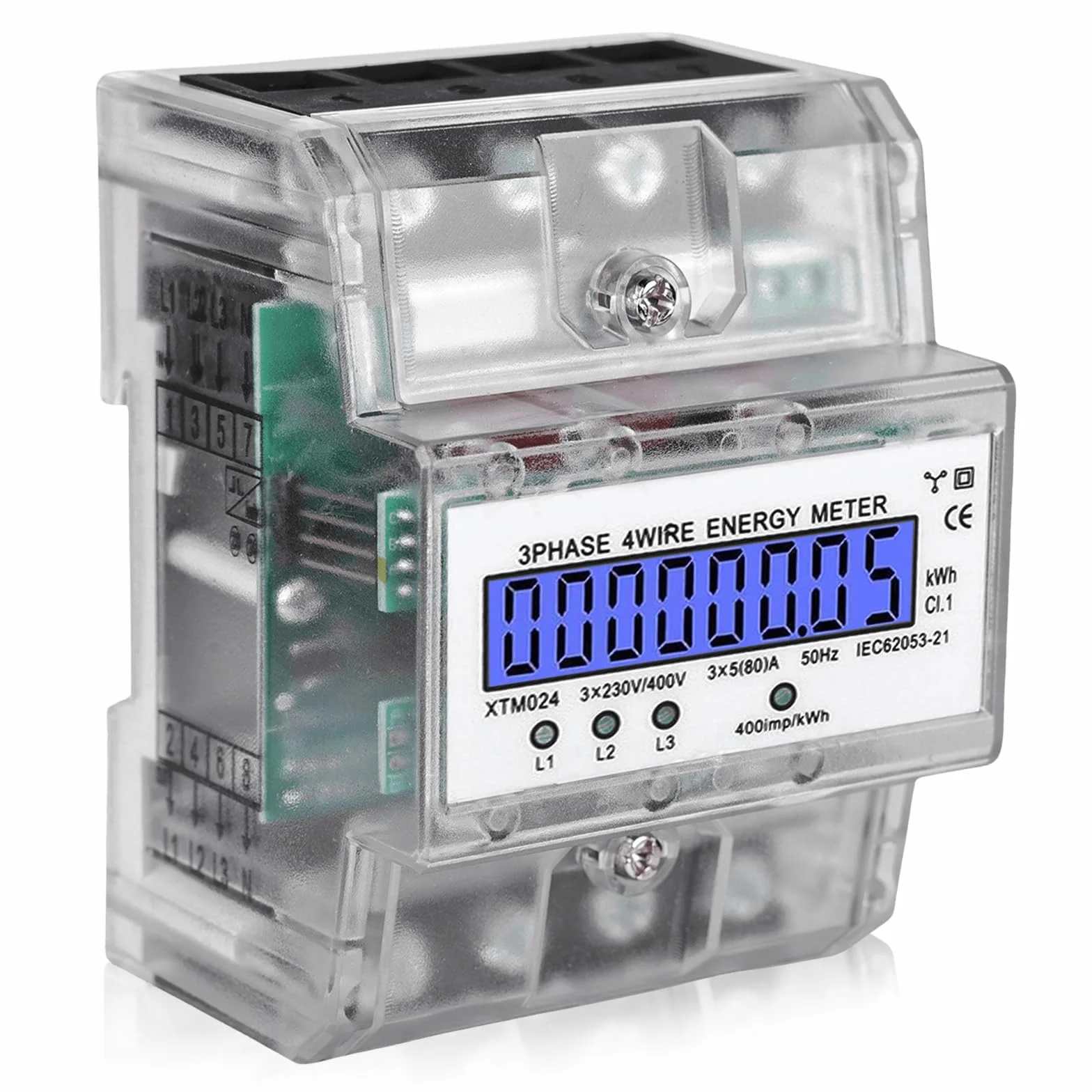 Compteur électrique triphasé à 4 fils - 230/400 V - 5 à 100 Ah - Avec rail DIN - Compteur électrique numérique LCD - Compteur triphasé - Compteur électrique numérique - Compteur triphasé - Pour
