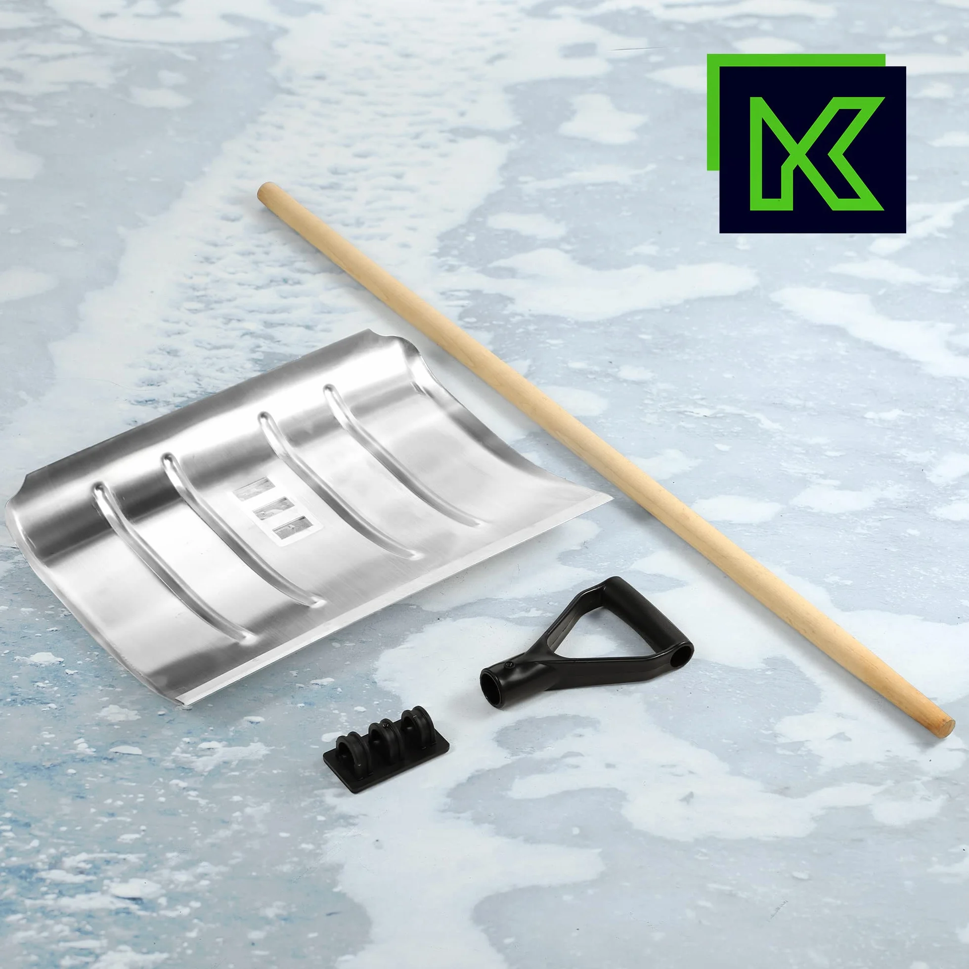 KADAX Pelle à neige en aluminium 50 cm avec manche en bois et poignée en D