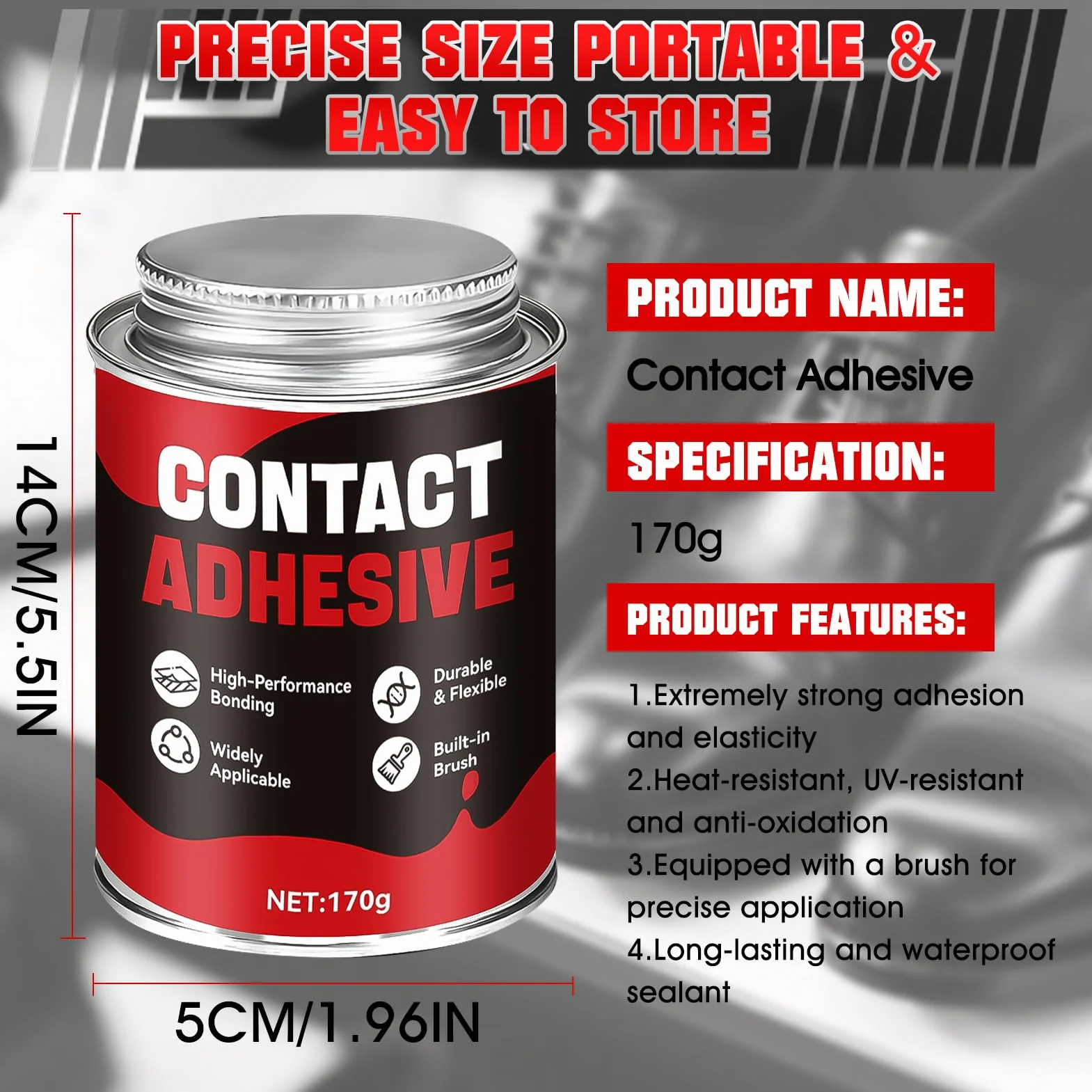 Colle Contact, Colle Neoprene Liquide, Colle PVC/Chaussure/Caoutchouc/Semelle Chaussure, Convient Au Cuir, Au Caoutchouc, Aux Textiles, Aux Métaux et Au PVC, 170g