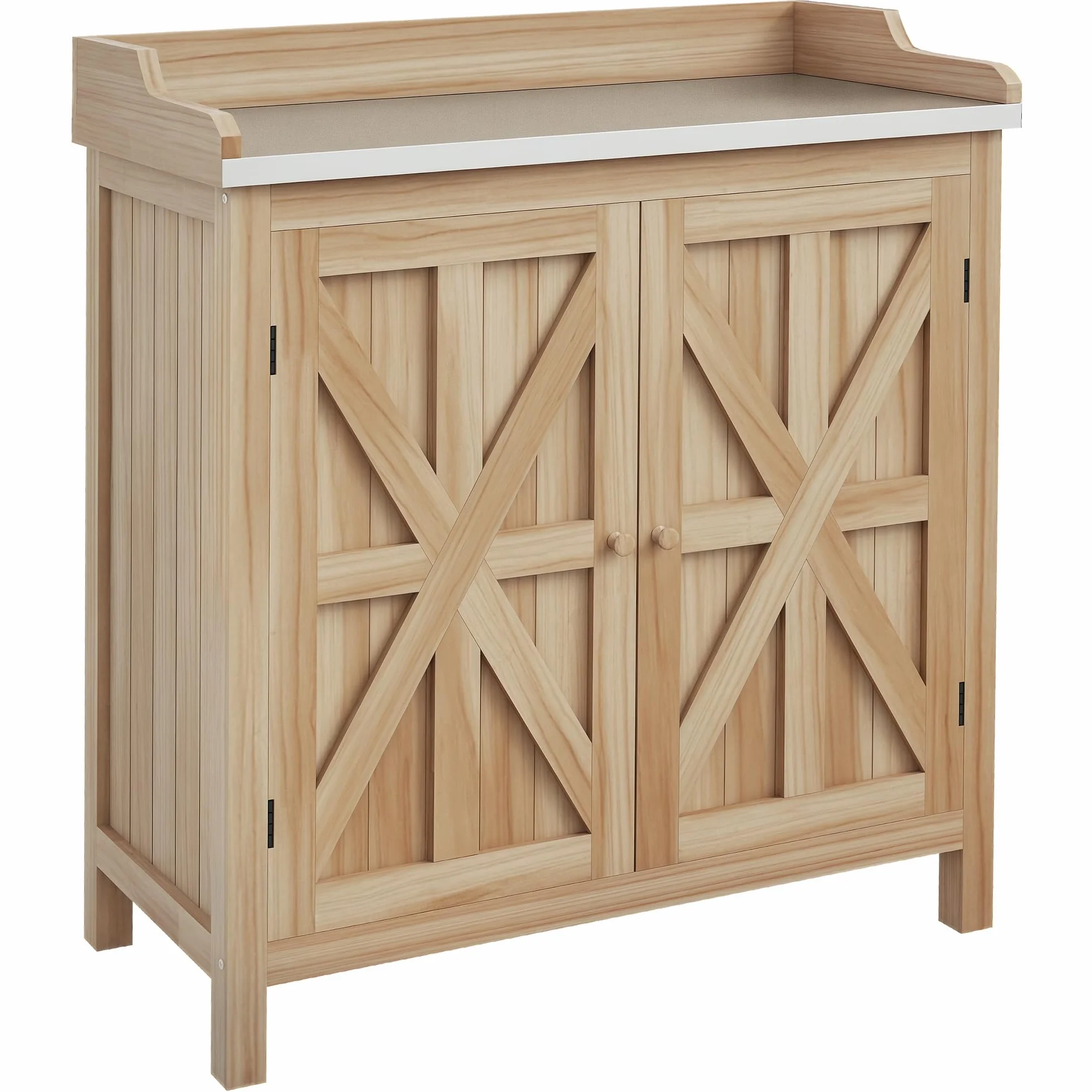 Outsunny Table de rempotage Plateau galvanisé Armoire Rangement Jardin Bois Sapin 2 étagères Patins antidérapants