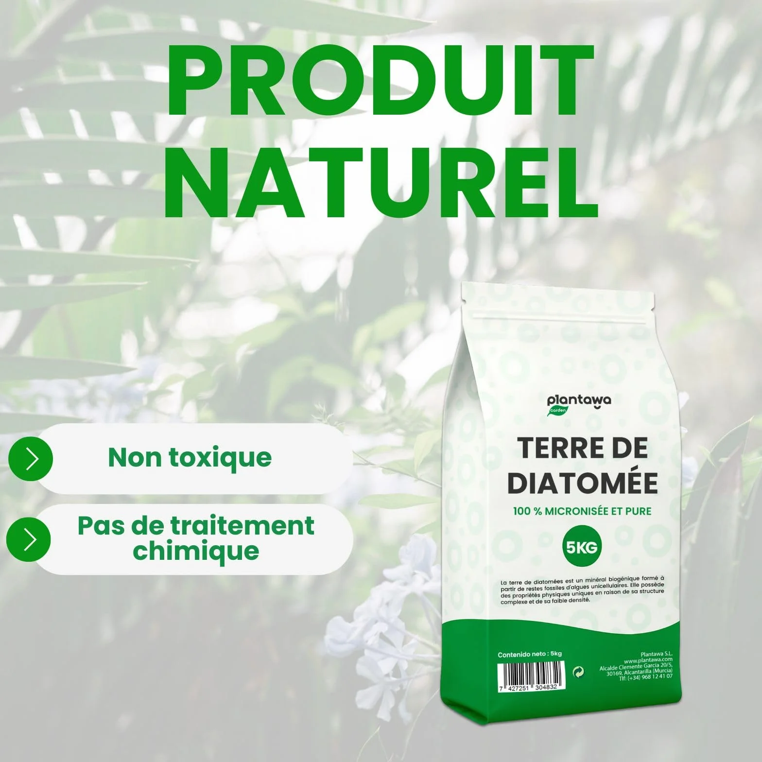 Terre de Diatomée 5Kg 100% Naturelle Non Calcinée Poudre Ultrafine Blanche Pure