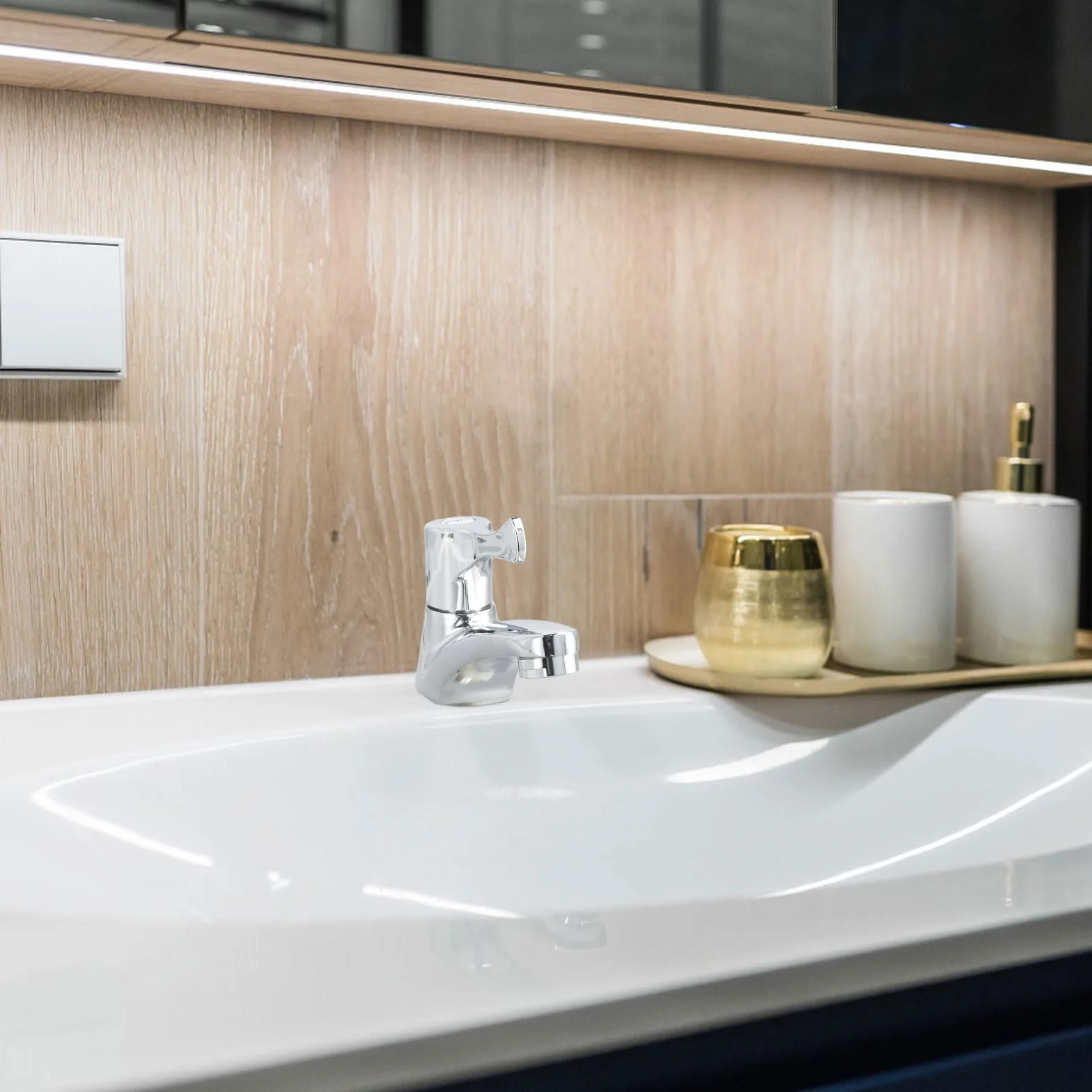 Robinet Eau Froide Simple, Mitigeur Compact Monotrou Lavabo Cuisine Salle de Bain, G1/2, Argent
