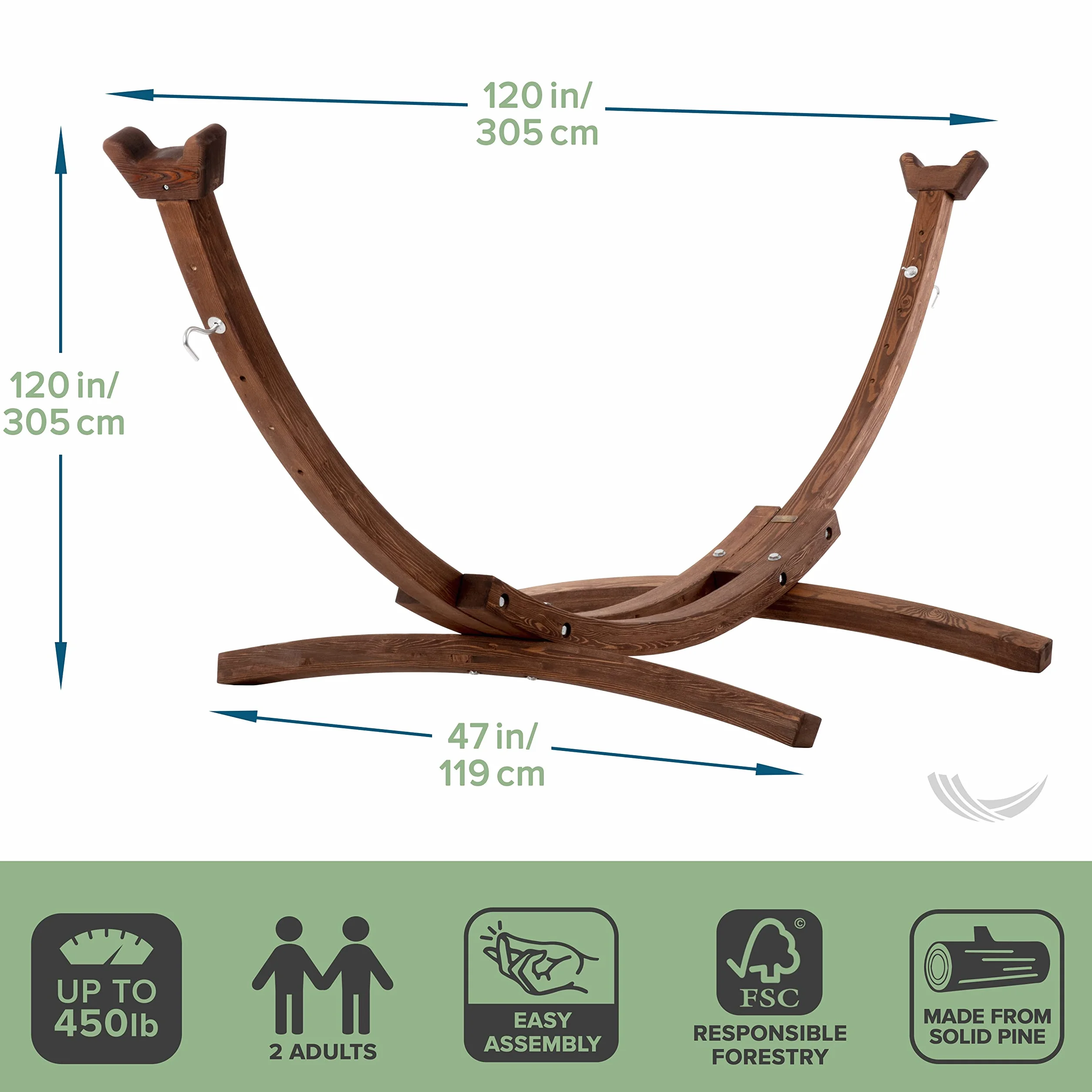 Vivere Support de Hamac en Pin Masif 305cm Brown