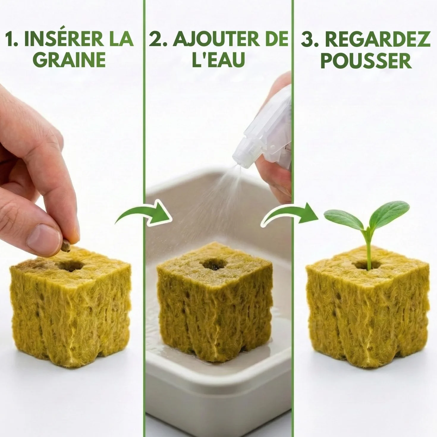 Cubes de Laine de Roche Hydroponique (2,5cm) Lot de 100 pour Germination et Bouturage, Substrat Aéré pour Semis