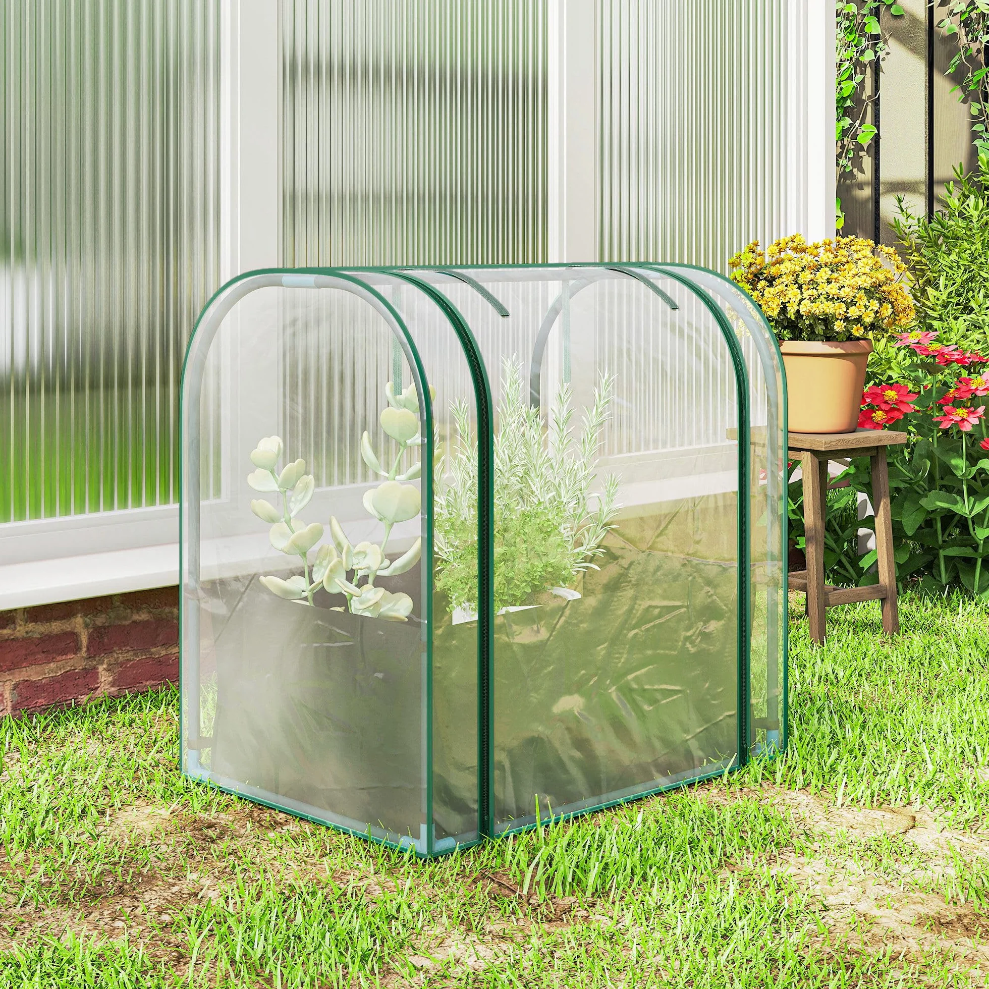 Outsunny Mini Serre de Jardin 68 x 50 x 70 cm, avec Sac de Plantation, Porte Enroulable, Vert foncé