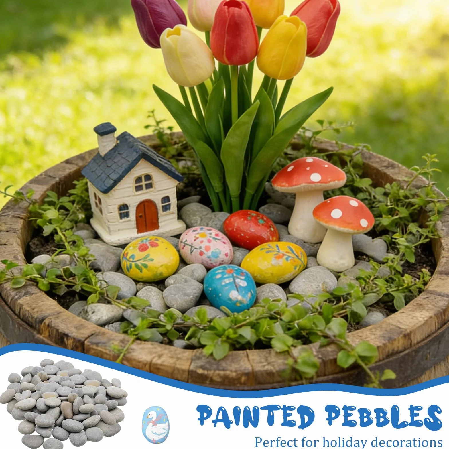 Galets à Peindre 40 Pièces 1-3cm, Pierres Plates Naturelles Lisses pour Décoration d'Aquarium et Jardin