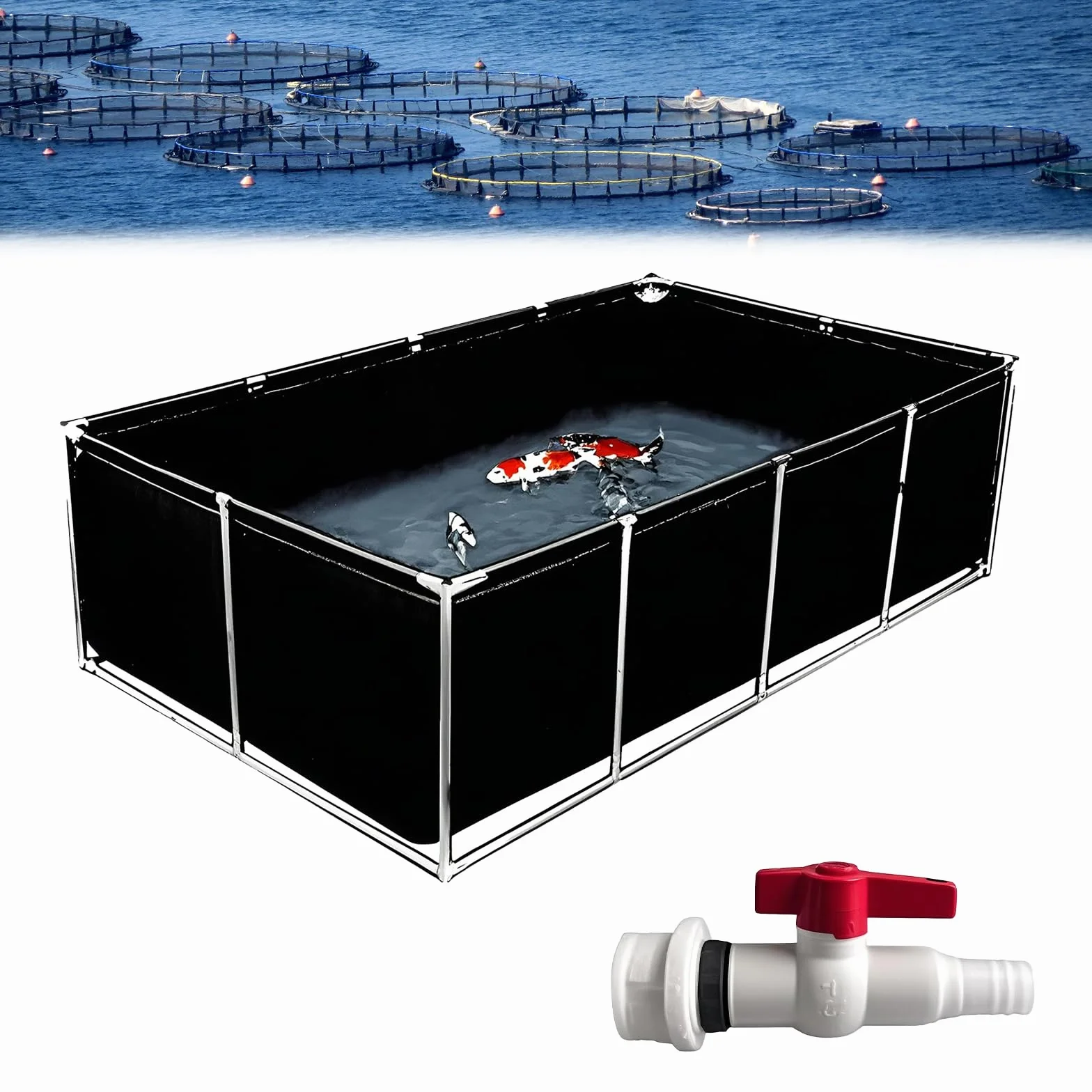 Étang Pisciculture Renforcé 1.2x1x0.5m Noir Bassin Extérieur