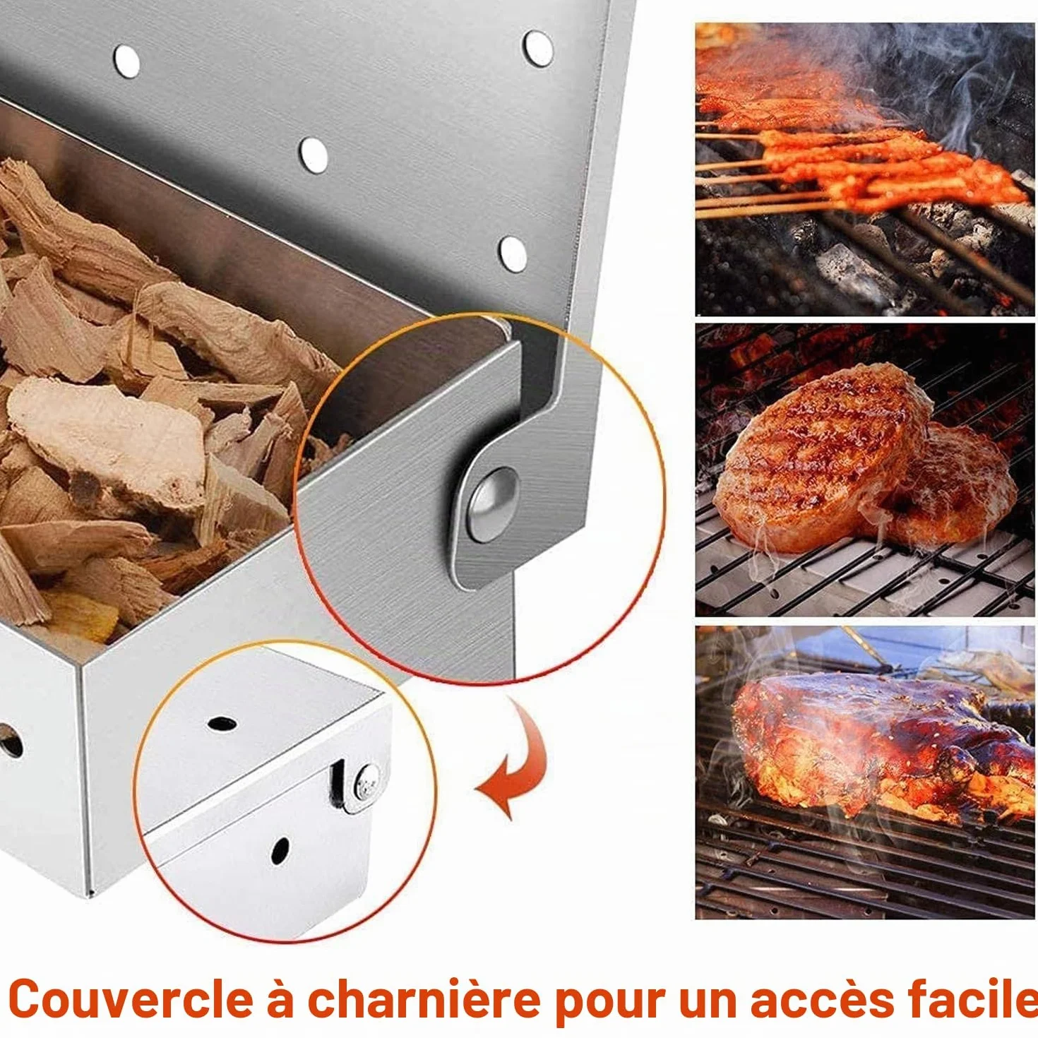 Boîte de fumage en acier inoxydable pour barbecue à gaz et charbon de bois