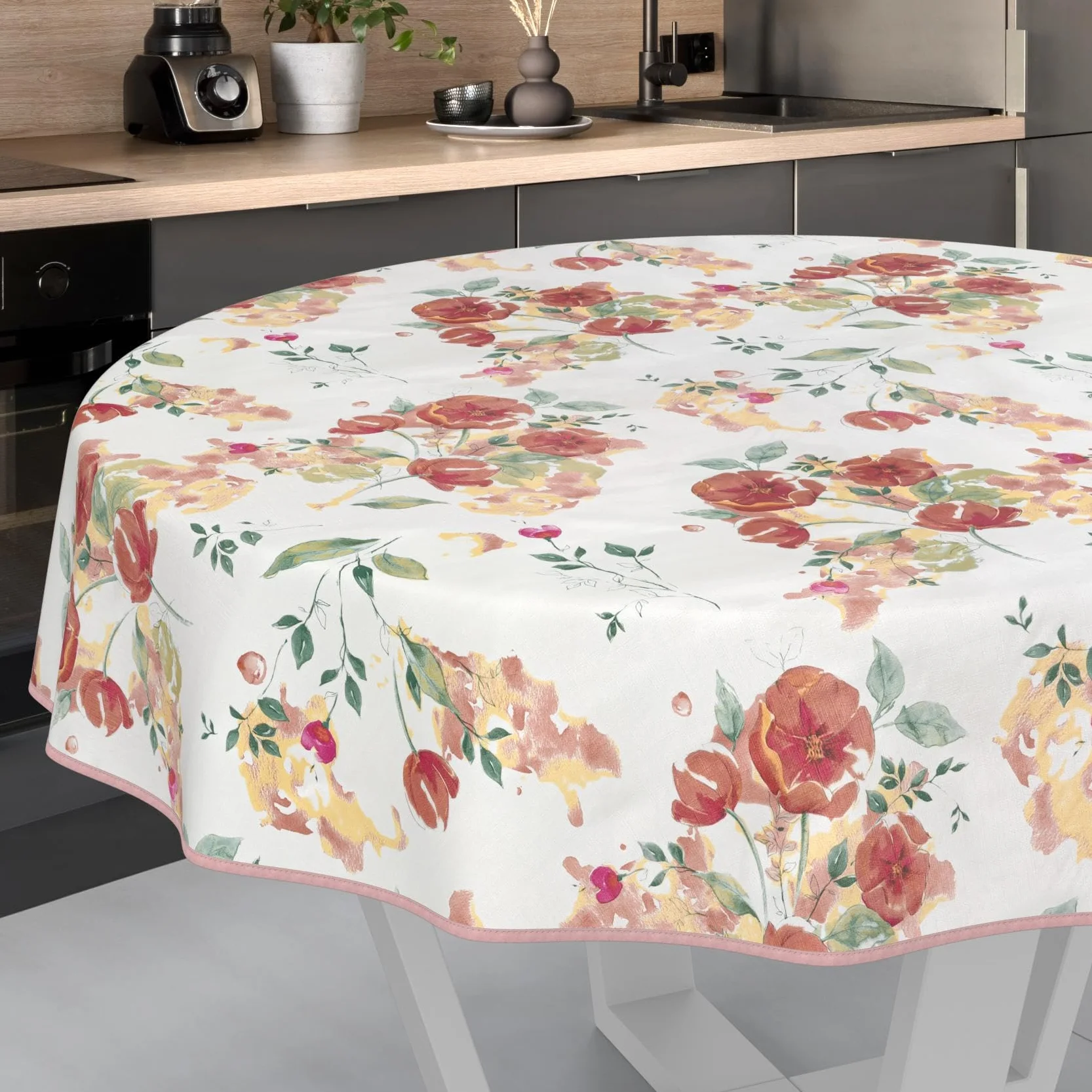 Nappe en Toile cirée Lavable Imperméable Effet Lotus Ronde 140 cm