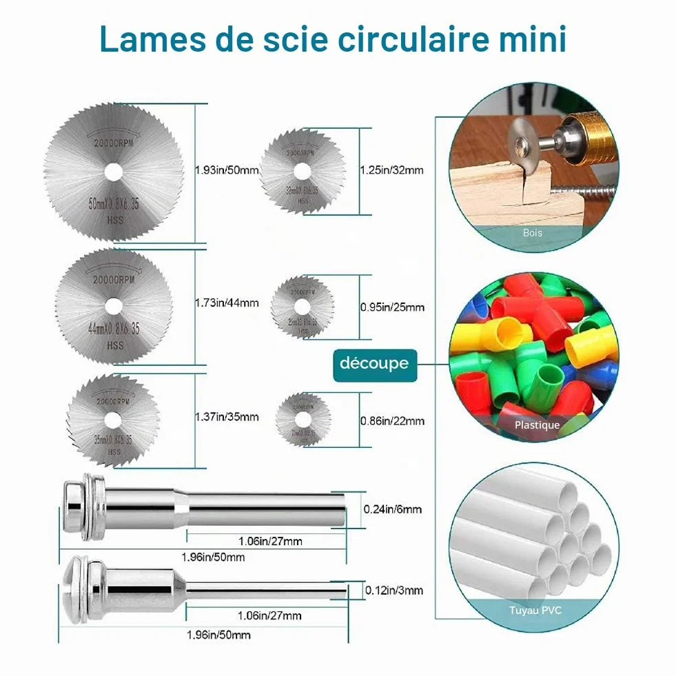 Disques de Coupe pour Dremel Outil Rotatif, HSS, Lame Mini Scie Circulaire pour pour la Coupe du bois, Plastique et Métal