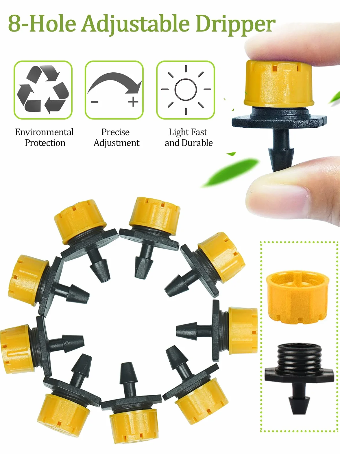 Goutteurs réglables d'irrigation 1/4" 200Pcs pour Jardin Serre Potager, Jaune