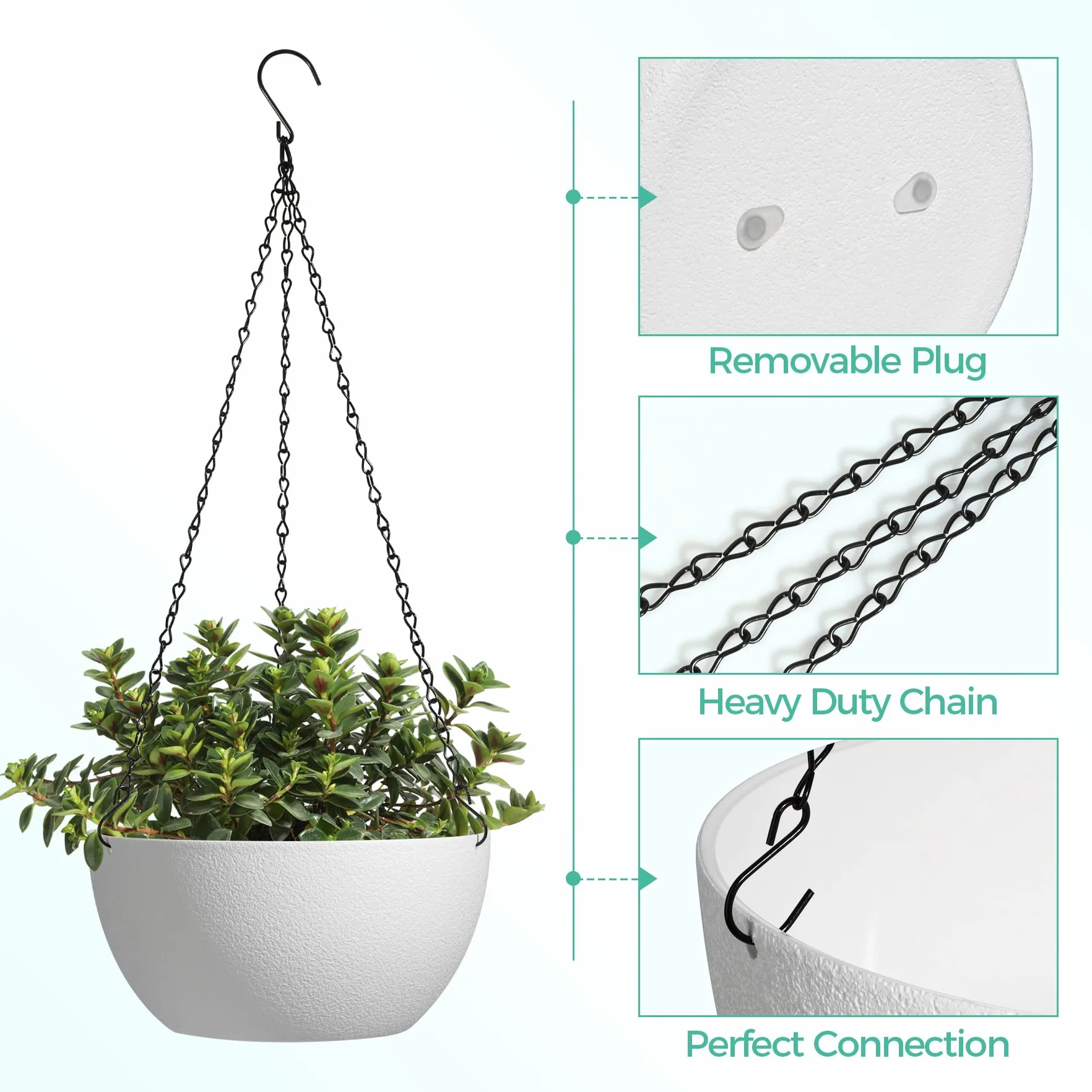 Pots Fleurs Suspendus 25 cm Lot de 2 Blancs avec Chaîne Amovible