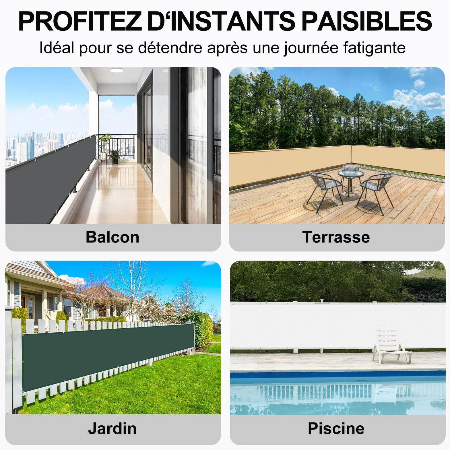 HENG FENG Brise Vue Balcon 90x400cm PES Pare-Exterieur Cache Occultant Terrasse Résistant Eau UV Anthracite