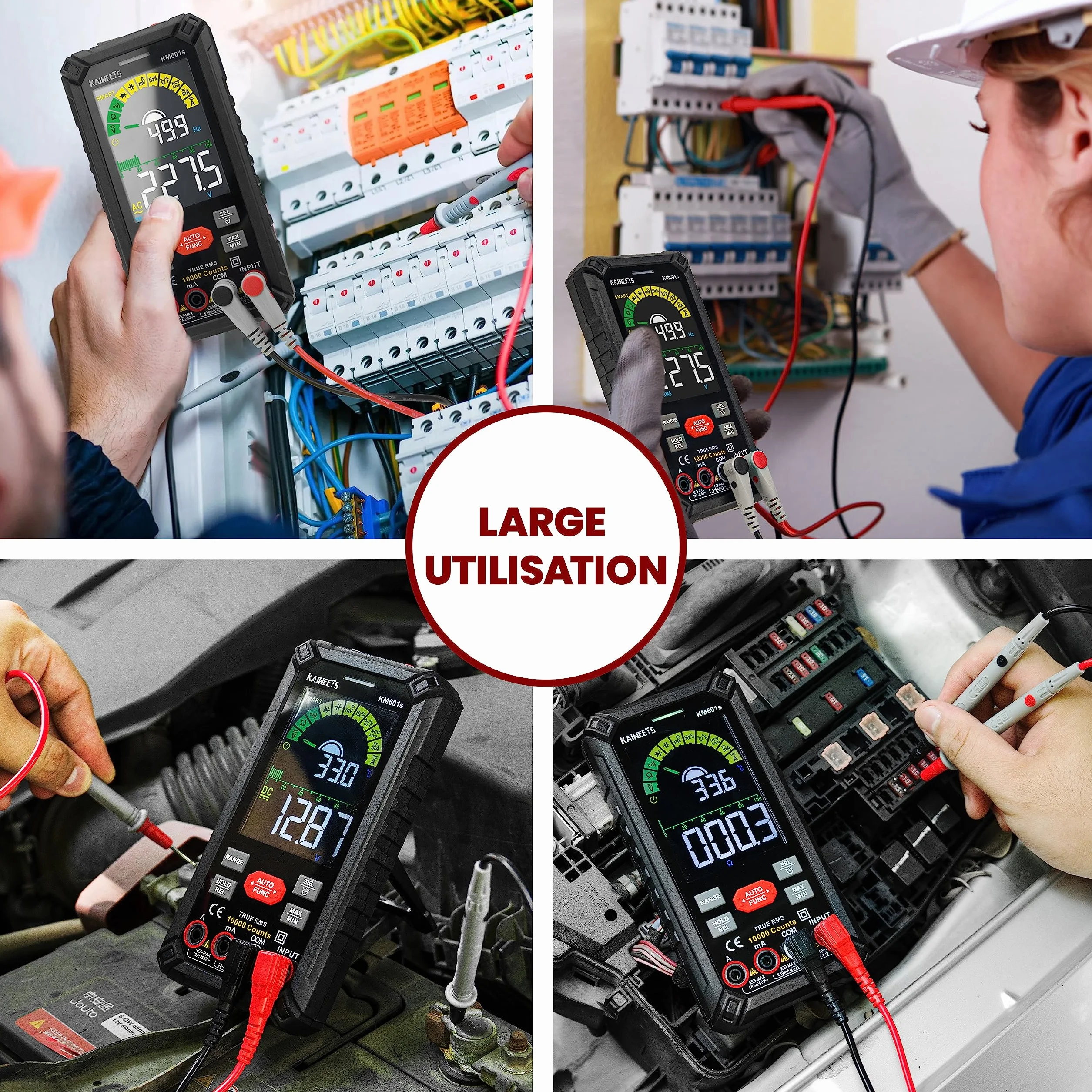 KAIWEETS Multimètre Automatique Rechargeable 10000 Comptes, Multimètre Numérique Professionnel, Testeur Electrique, Mesure de Courant Tension Résistance Continuité Capacité Diode Fréquence