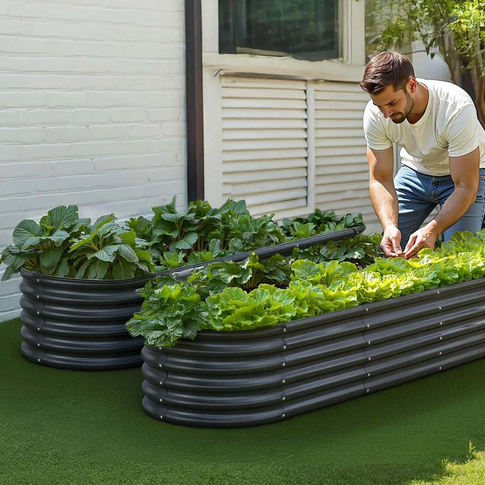 VEVOR Potager Surélevé Métal 200x60x42 cm Carré Galvalume Lit de Jardin Ovale Bac de Jardinage Fond Ouvert Gris Foncé