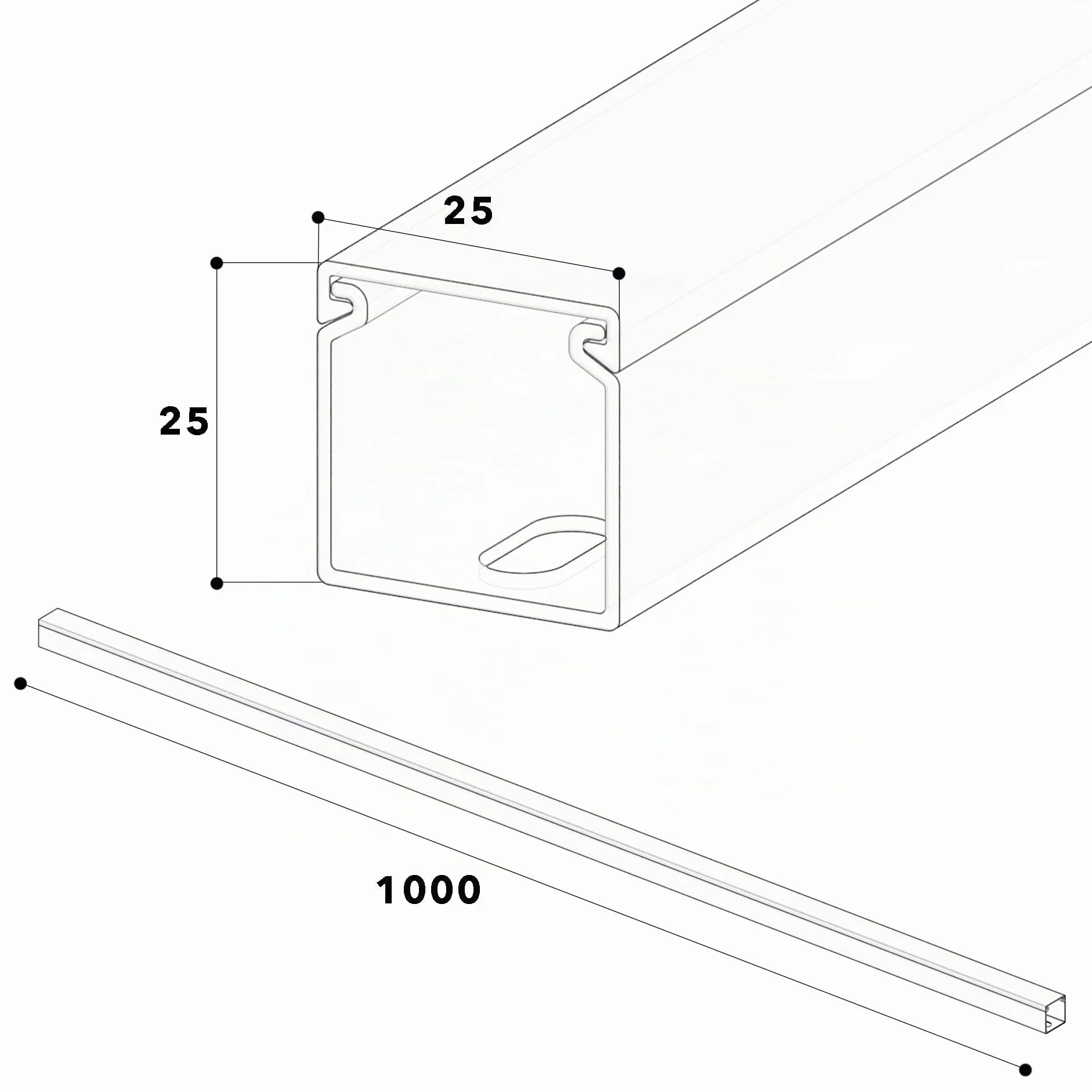 Cablecoach Habengut CC10110 Goulotte de câble (avec Trou de Montage dans Le Fond) 25 x 25 mm en PVC, Couleur : Noir, Longueur 4 m (4 x 1 m de Longueur)