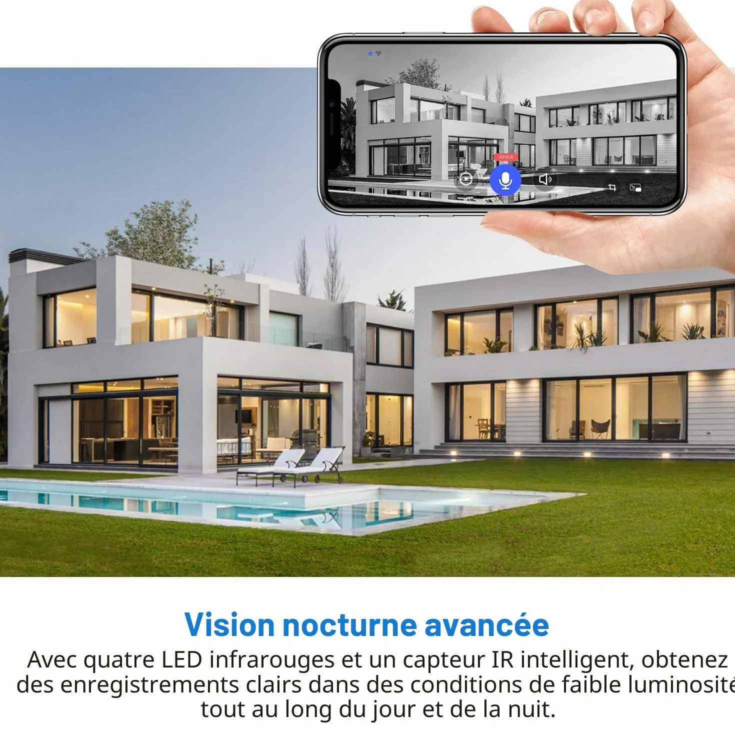 Caméra Sonnette Vidéo WiFi 1080P Sans Fil, Détection Humaine IA, Conversation Bidirectionnelle, Wi-Fi 2,4G, Alimentée par Batterie, Stockage Cloud, Surveillance Intérieure Extérieure (Avec