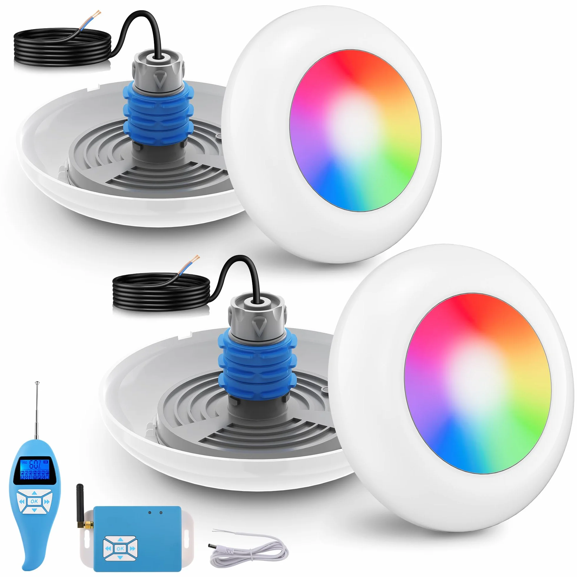 LyLmLe Projecteur Piscine Vissable 15W Spot LED RGB Multicolore Ø190mm 12V AC Lot de 2
