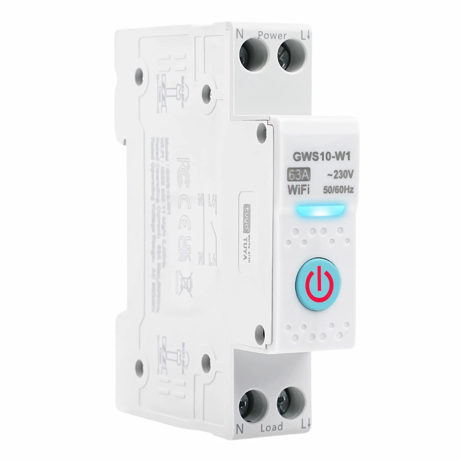 Interrupteur connecté wifi 63A Tuya Disjoncteur connecté wifi Commande vocale Minuterie interrupteur AC230V disjoncteur intelligent Compatible avec Alexa Google Home GWS10-W1