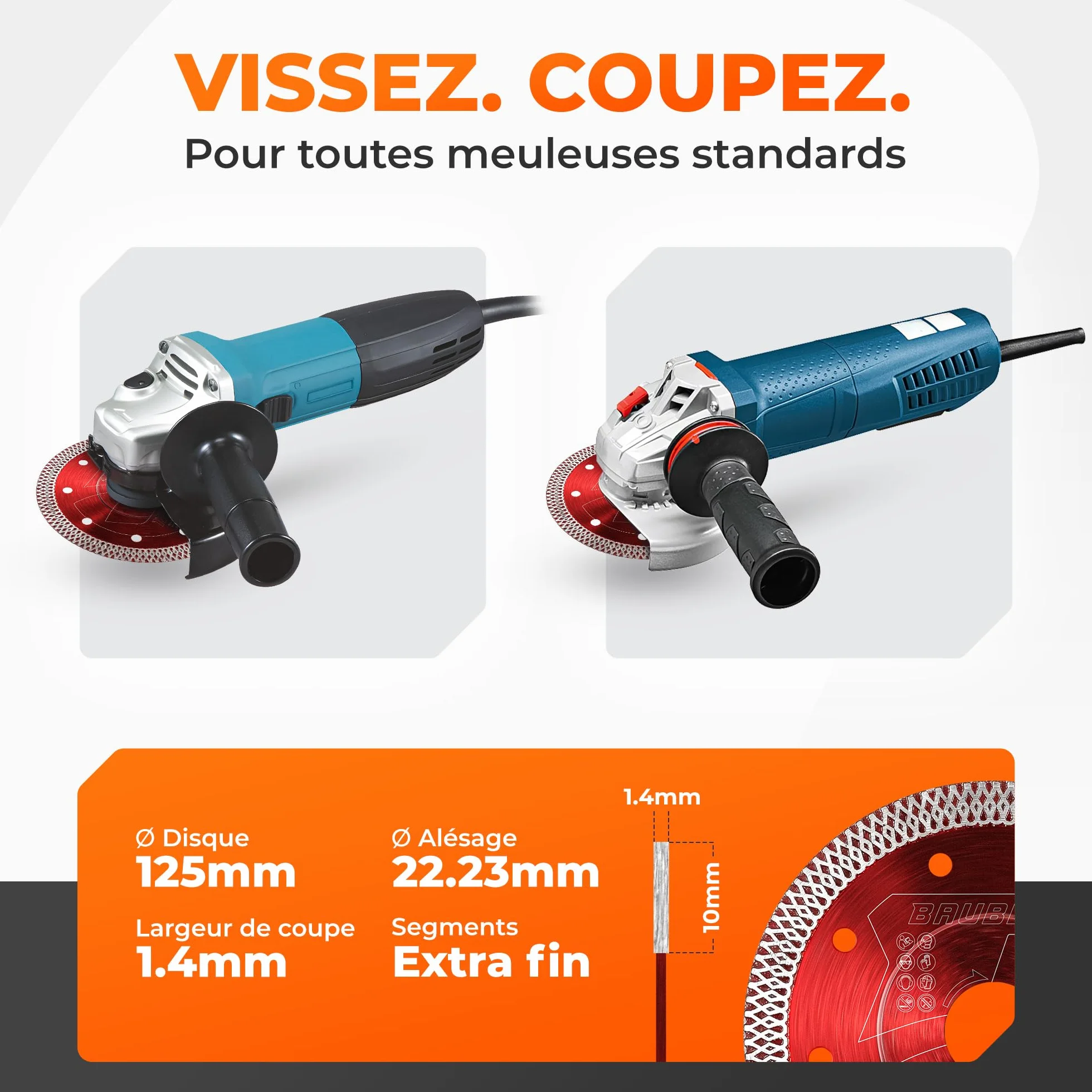 BAUBECK Disque Diamant 125 x 22,23 mm pour Carrelage, Céramique, Marbre et Pierre Naturelle – Coupe Professionnelle Haute Précision