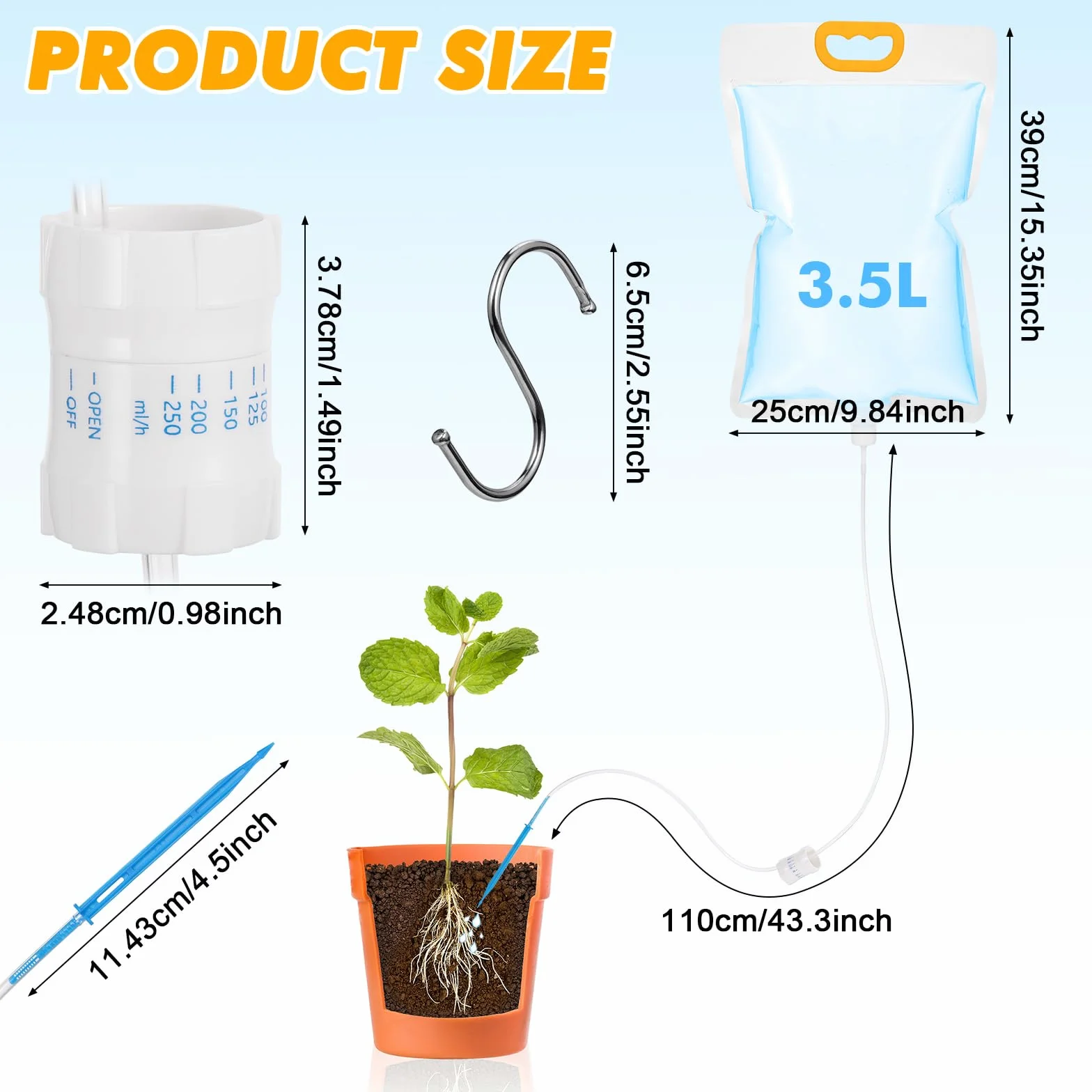 Sac Darrosage Automatique Système Dirrigation avec Interrupteur Réglable 5 Pièces 3,5 L