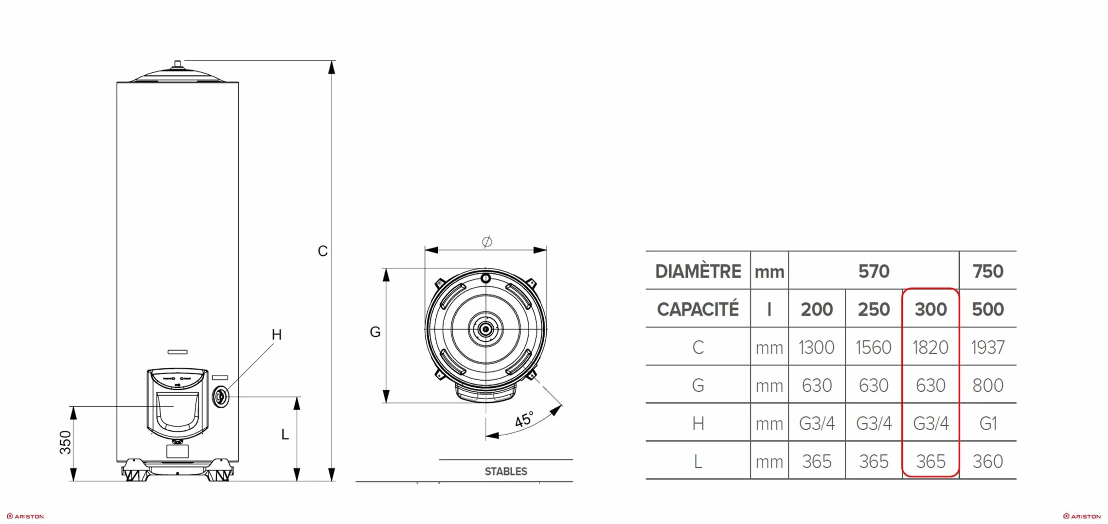 Ariston SAGEO 300 L Chauffe-eau Électrique au Sol 300L Résistance Steatite NF Performance 2