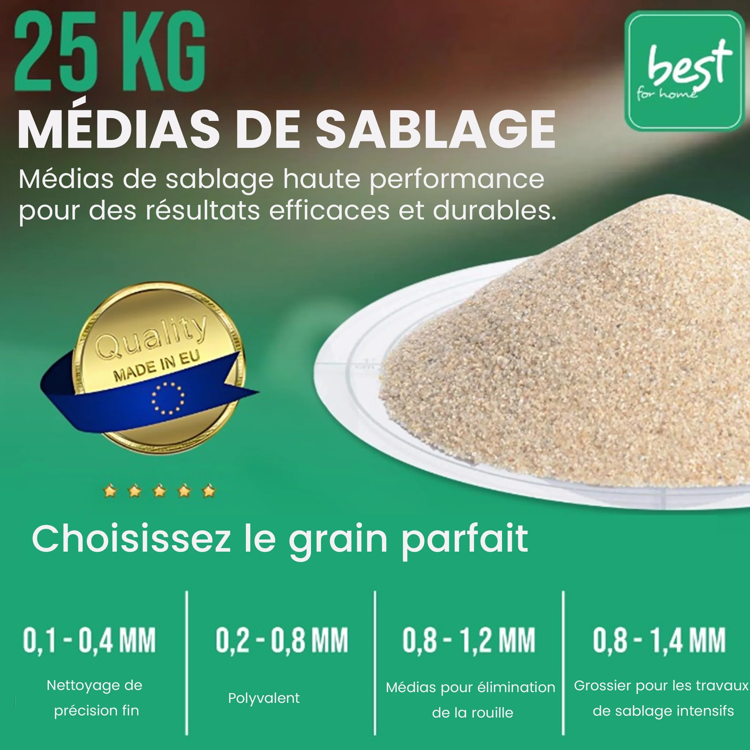 Quartz Sable pour Sableuse 25kg | Sable de Sablage Fin (0,8-1,4) | Agent Réutilisable pour Pistolet | Abrasif pour Bois, Métal
