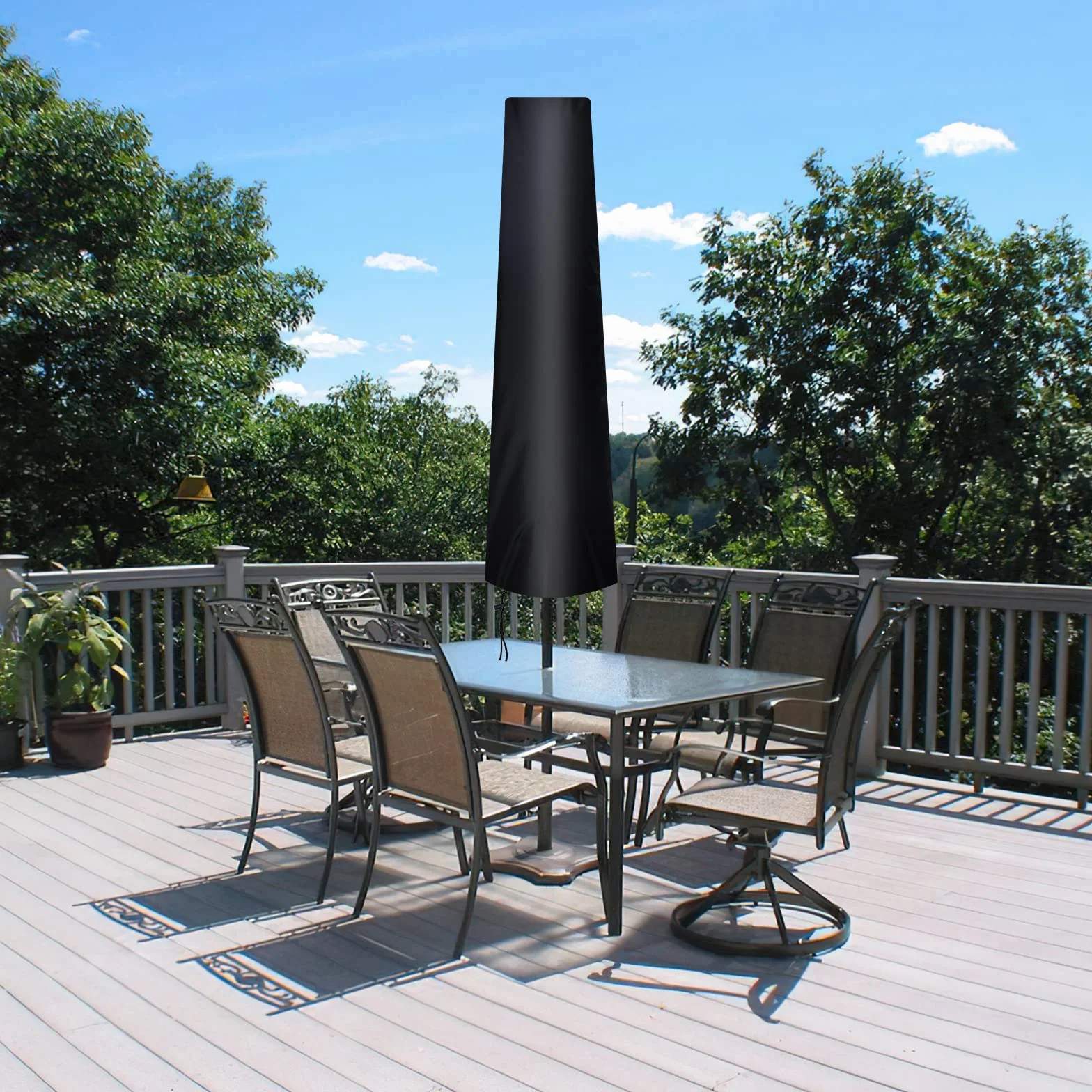 Housse Parasol Droit Ø 300 cm, 210D Oxford Protection avec Sac de Rangement, Résistant aux Intempéries UV Neige