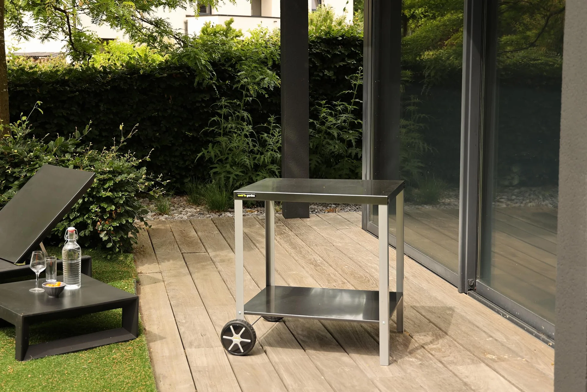 Cook’in Garden Desserte Media 70 Chariot Plan de Travail Mobile Roues Renforcées Meuble Extérieur Jardin Terrasse Noir/Gris