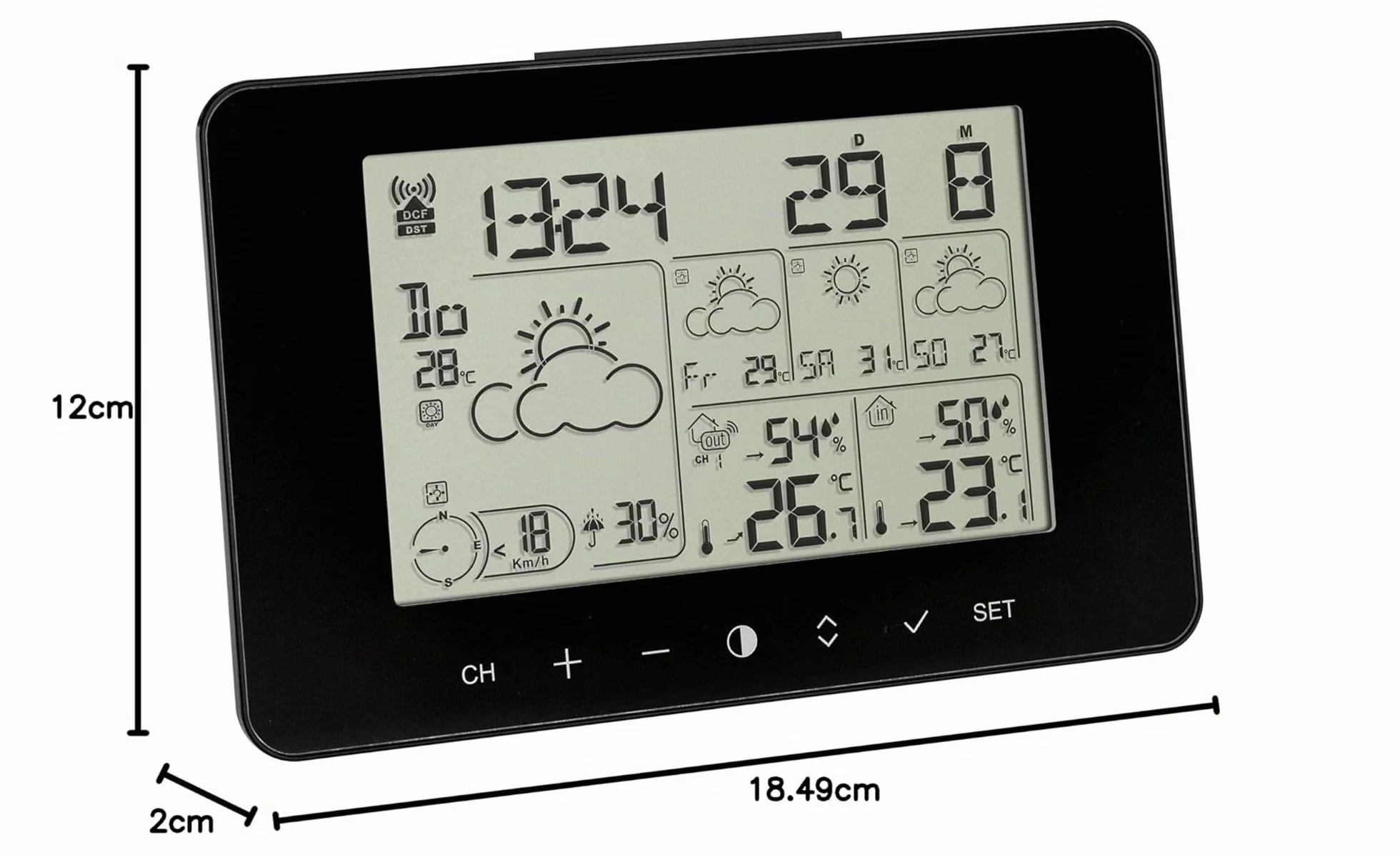 Station météo TFA Dostmann METEOTIME PRIMO 35.1156.01 pour 90 régions Europe probabilité pluie force vent noir
