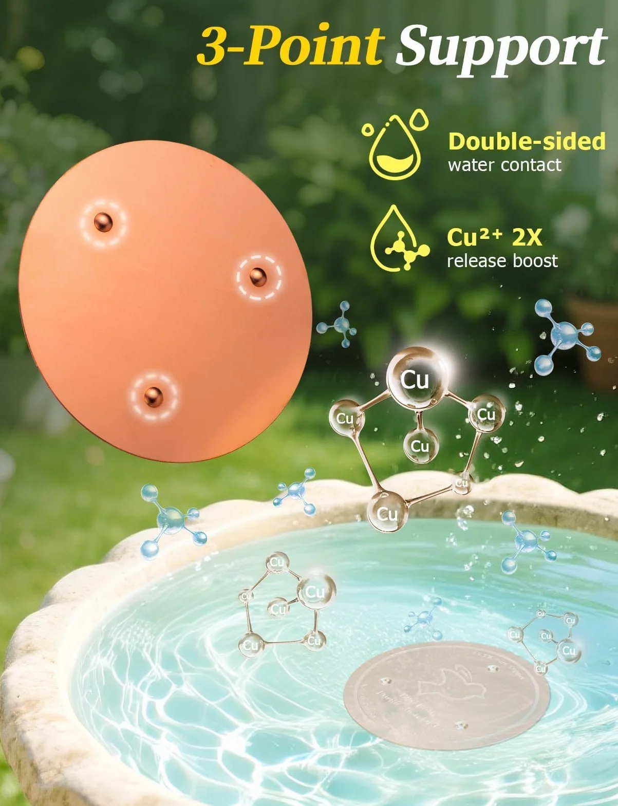 Mellbree Disque en cuivre pour Bain d'oiseaux, 0,6 mm renforcé, 99,99% cuivre pur avec support à trois points