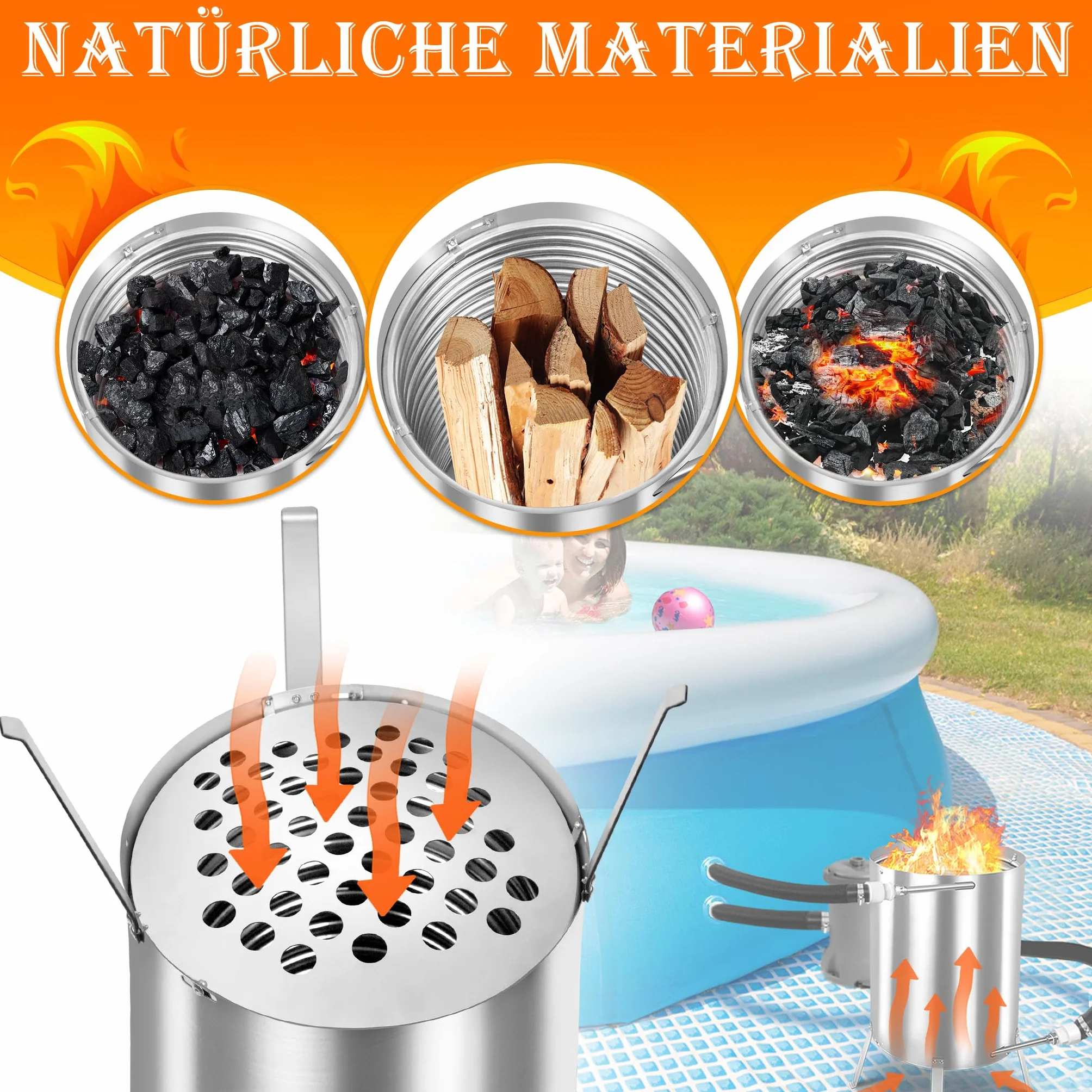 FIVMEN Chauffage de piscine en acier inoxydable avec spirale chauffante