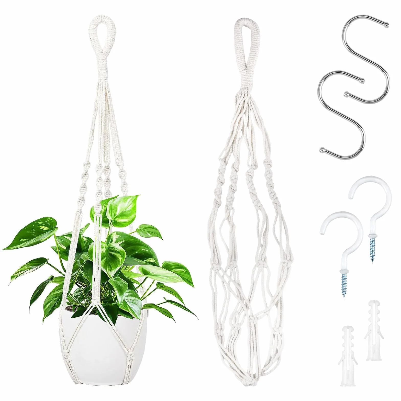 Macramé Support Pots pour Fleur, Suspension Plante Macramé, Panier en Corde de Coton pour Intérieur Extérieur