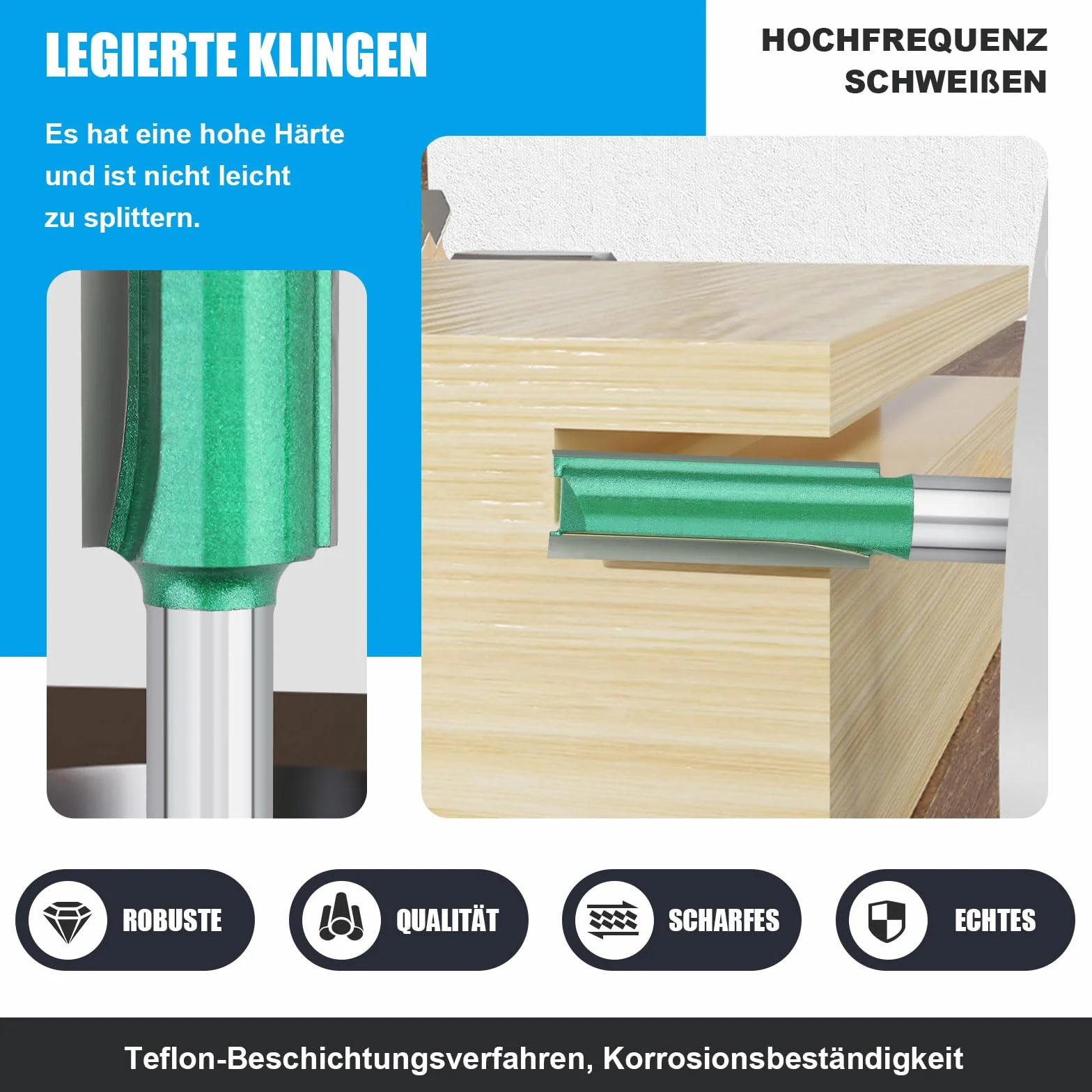 Fraise à affleurer à tige de 8 mm, diamètre : 17 mm, longueur de travail : 30 mm, lame en métal dur pratique, durable et tranchante pour fraise à queue CNC pour plaque de densité en bois