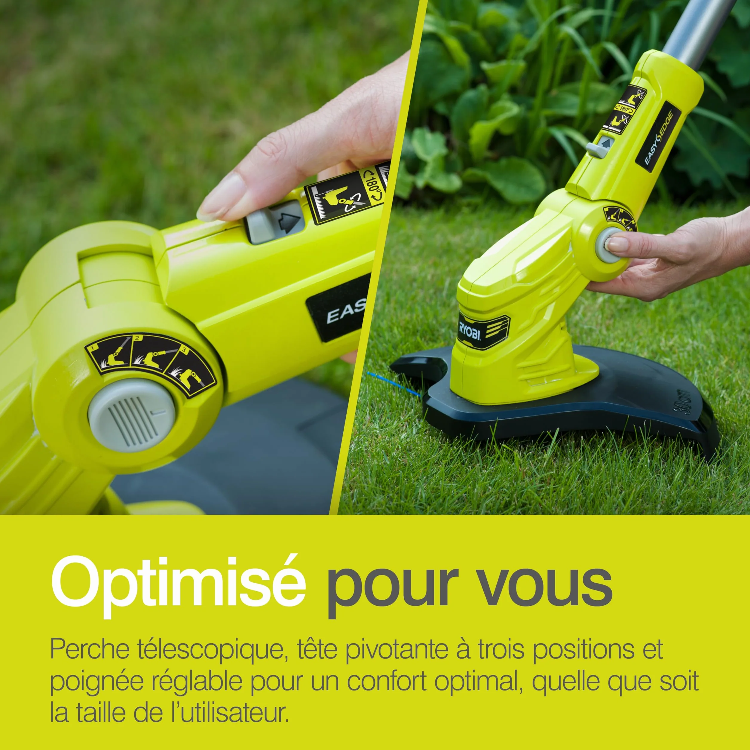 RYOBI Coupe-Bordures sans Fil 18V One+ OLT1832 Ø25-30 cm Hauteur Télescopique Mode Dresse-Bordure