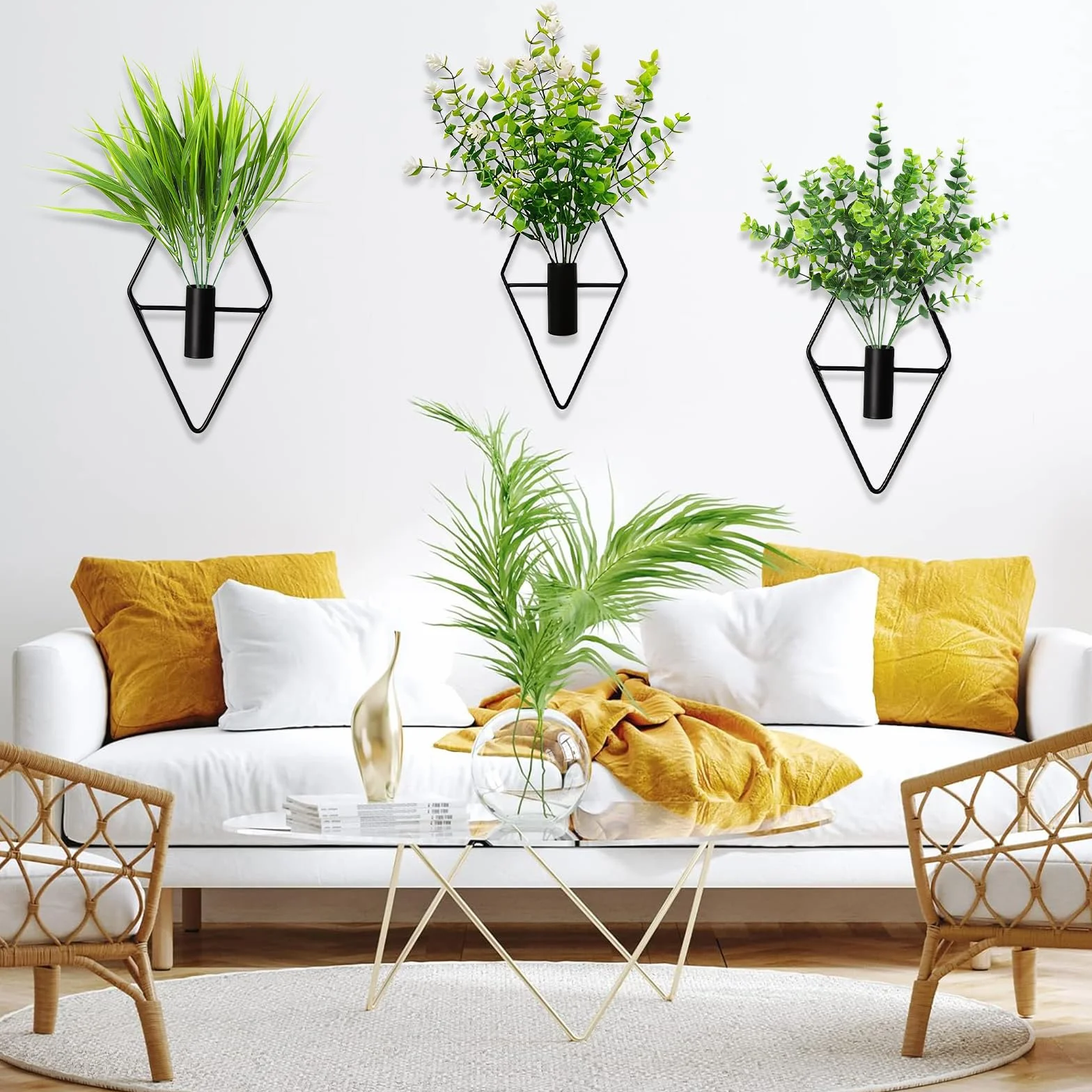 Jardinières Suspendues Artificielles avec Fleurs, Vases Muraux Plante Murale pour Décoration Bureau Jardin