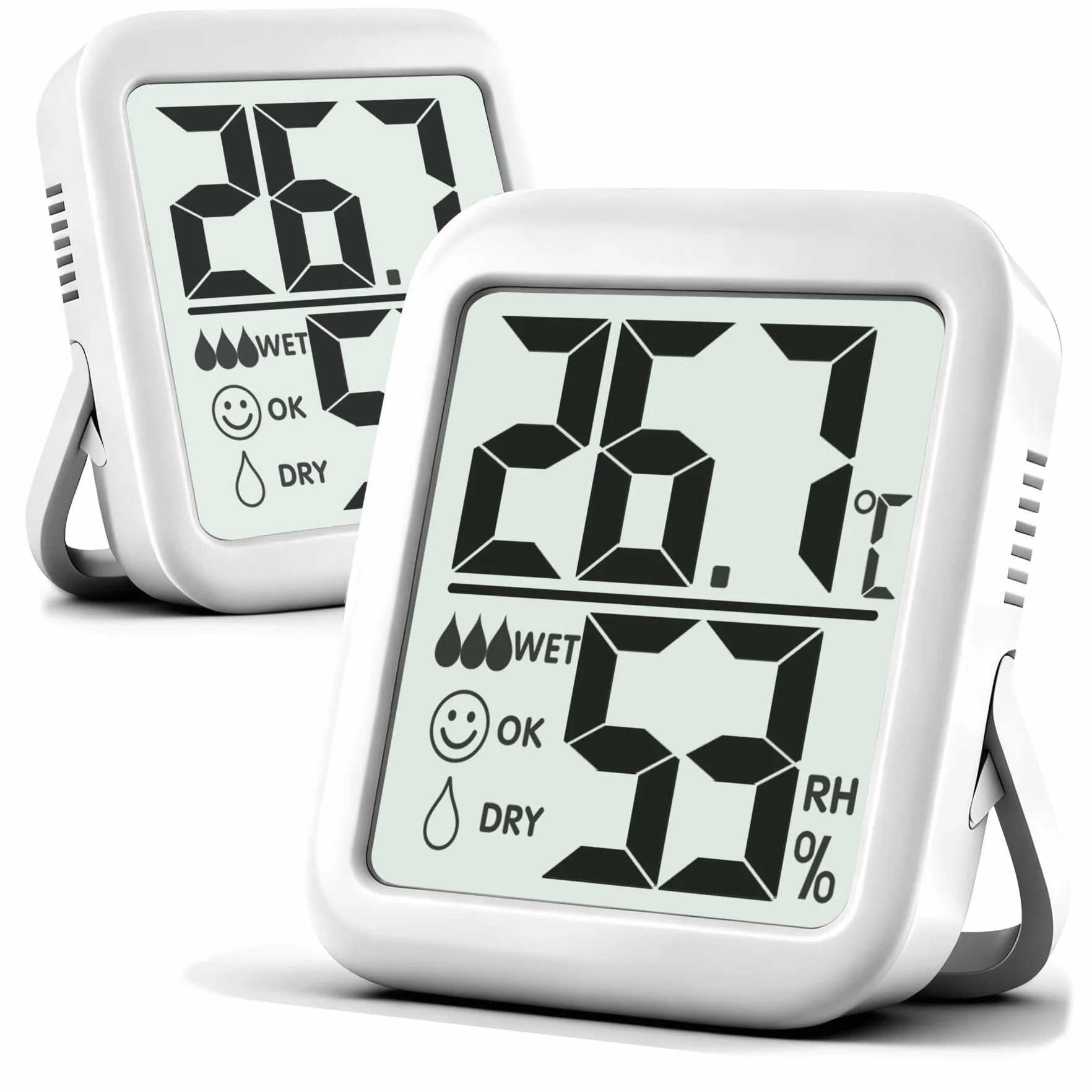 Antonki 2 Pièces Hygromètre Intérieur Thermomètre Moniteur Température Humidité pour Maison Chambre Bureau Couveuse Plantes Reptiles Batterie Incluse