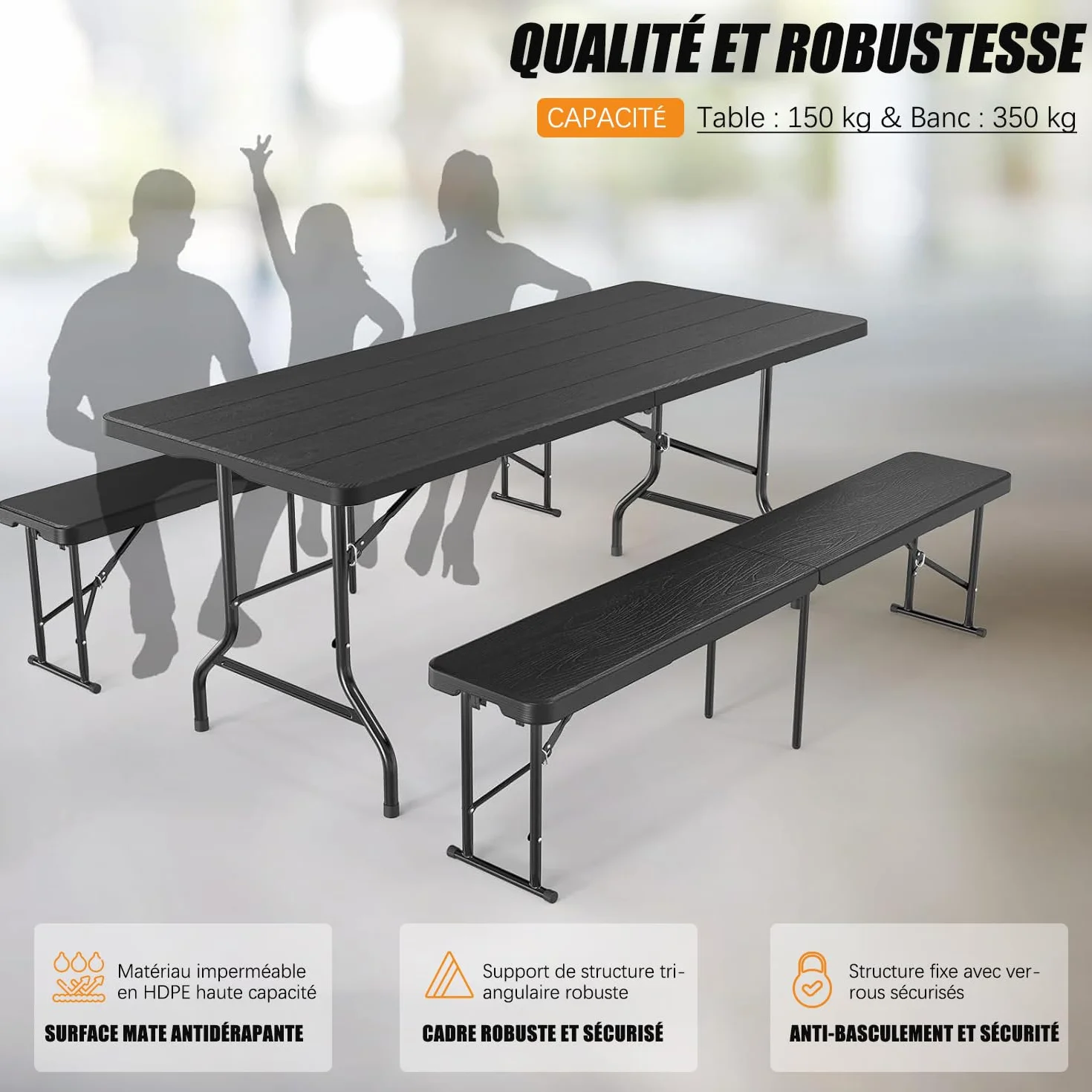 Ensemble Table et 2 Bancs Pliante Table de Jardin 6-8 Personnes Camping Exterieur