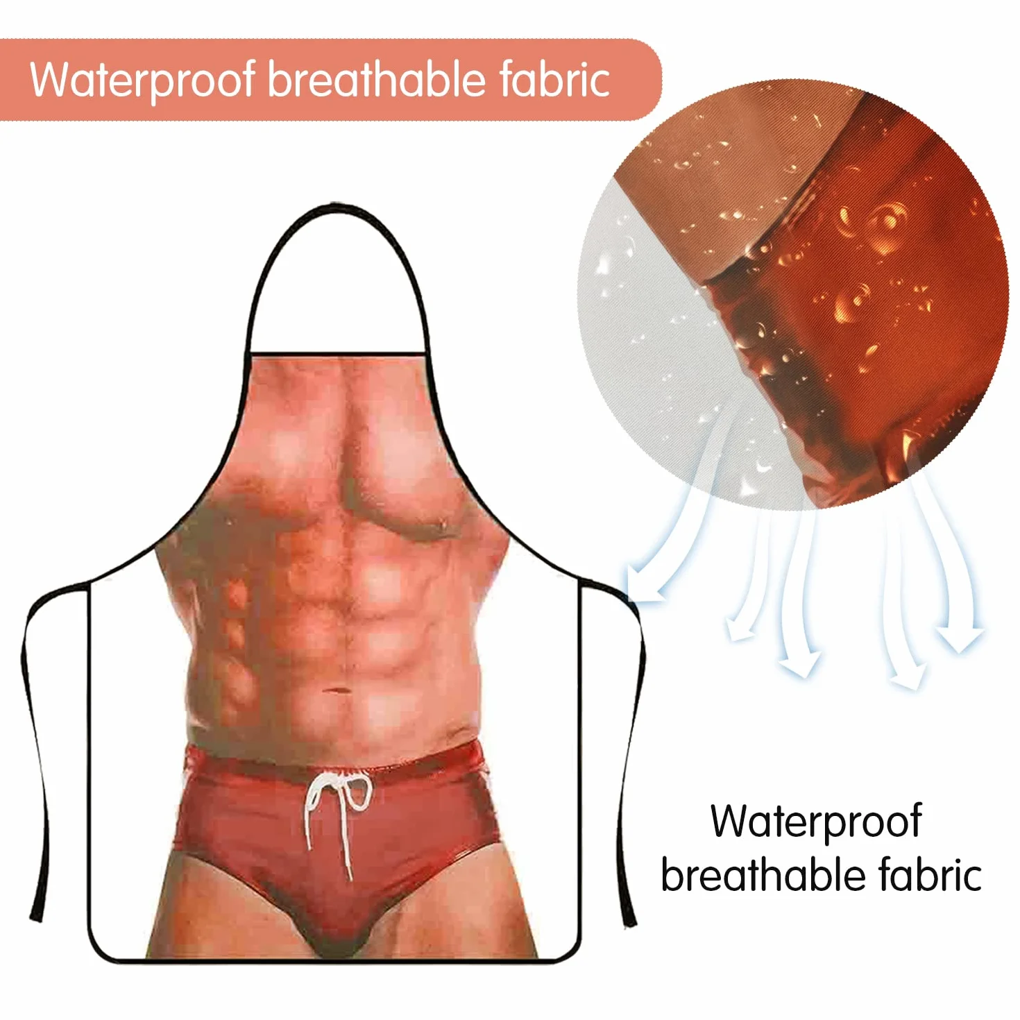Tablier de Cuisine Drôle 3D Muscle Man Bikini pour Homme 80x60cm