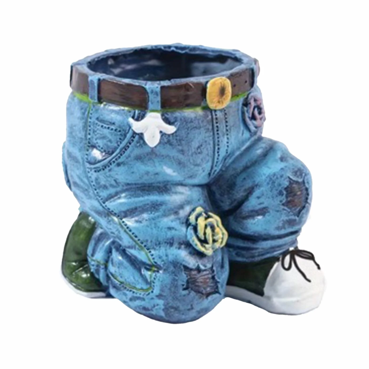 Rétro Denim Jeans Pot de Fleurs en Résine pour Jardin Intérieur Extérieur