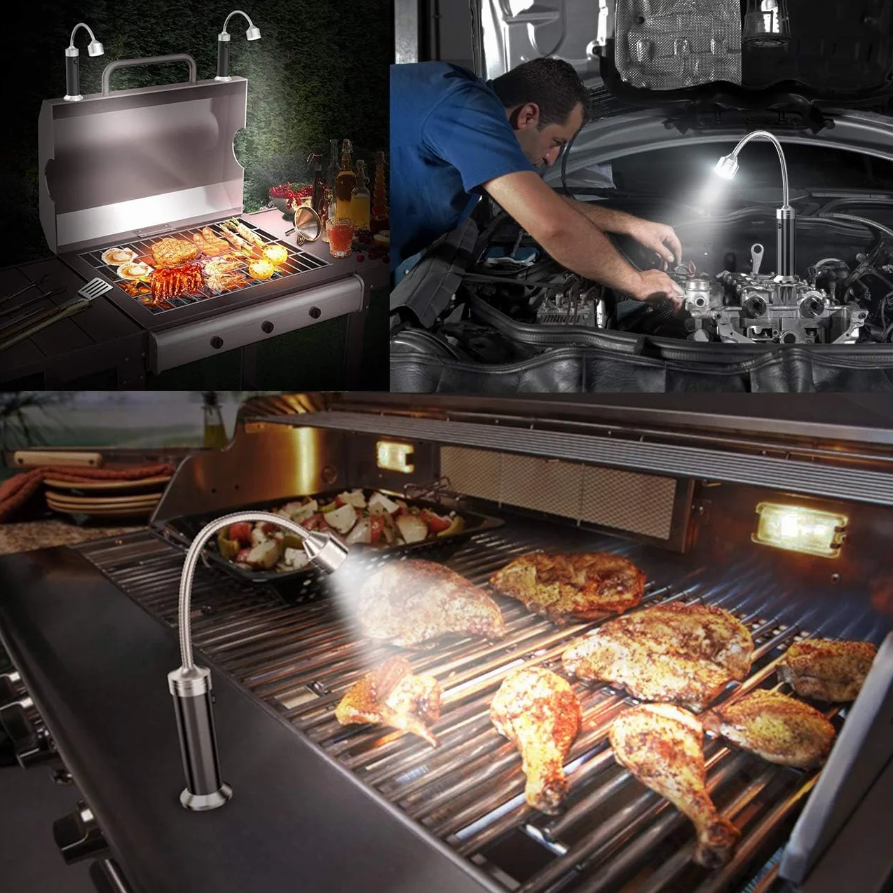 Lampe pour Barbecue LED Lot de 2 avec Base Magnétique Rotation 360° Flexible Réglable