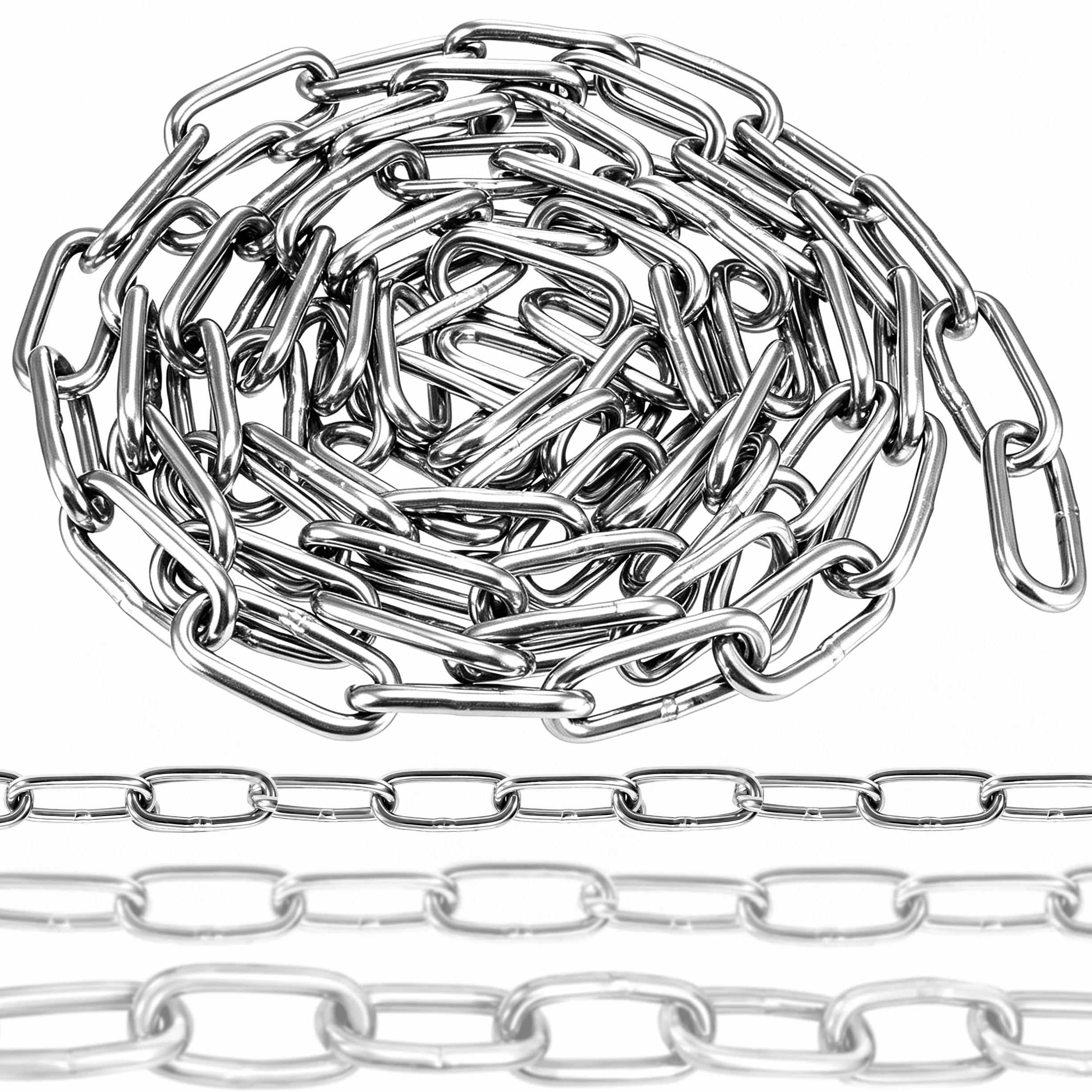 Chaine Acier Inoxydable 304, 1.5M Φ3mm Chaîne résistante à la corrosion et à la rouille, Chainette Metal avec Maillons Soudés, maillons longs pour Clôture Antivol Chaine Chien Hamac