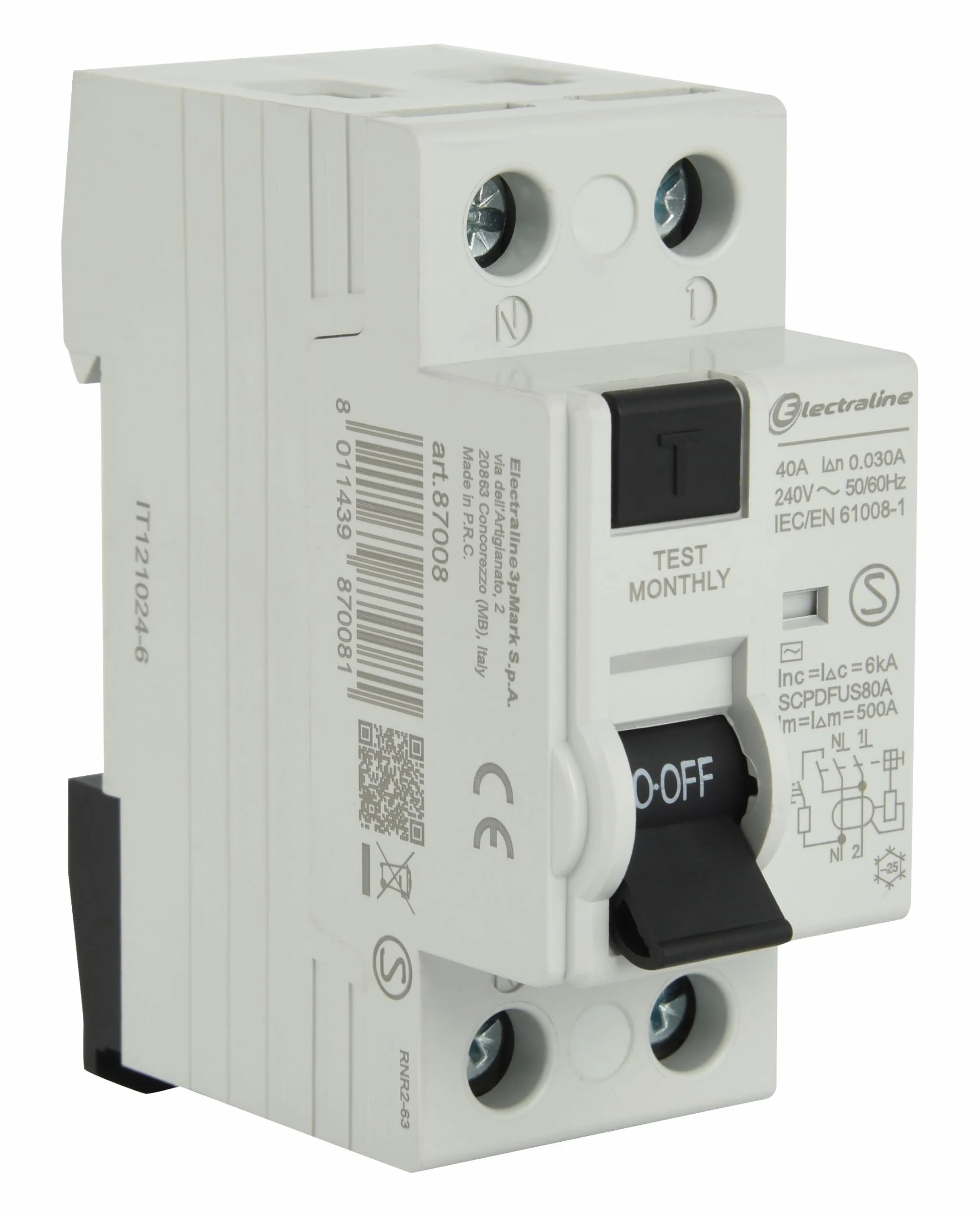 Electraline 87008 Interrupteur différentiel 40A, sensibilité 30mA, type AC
