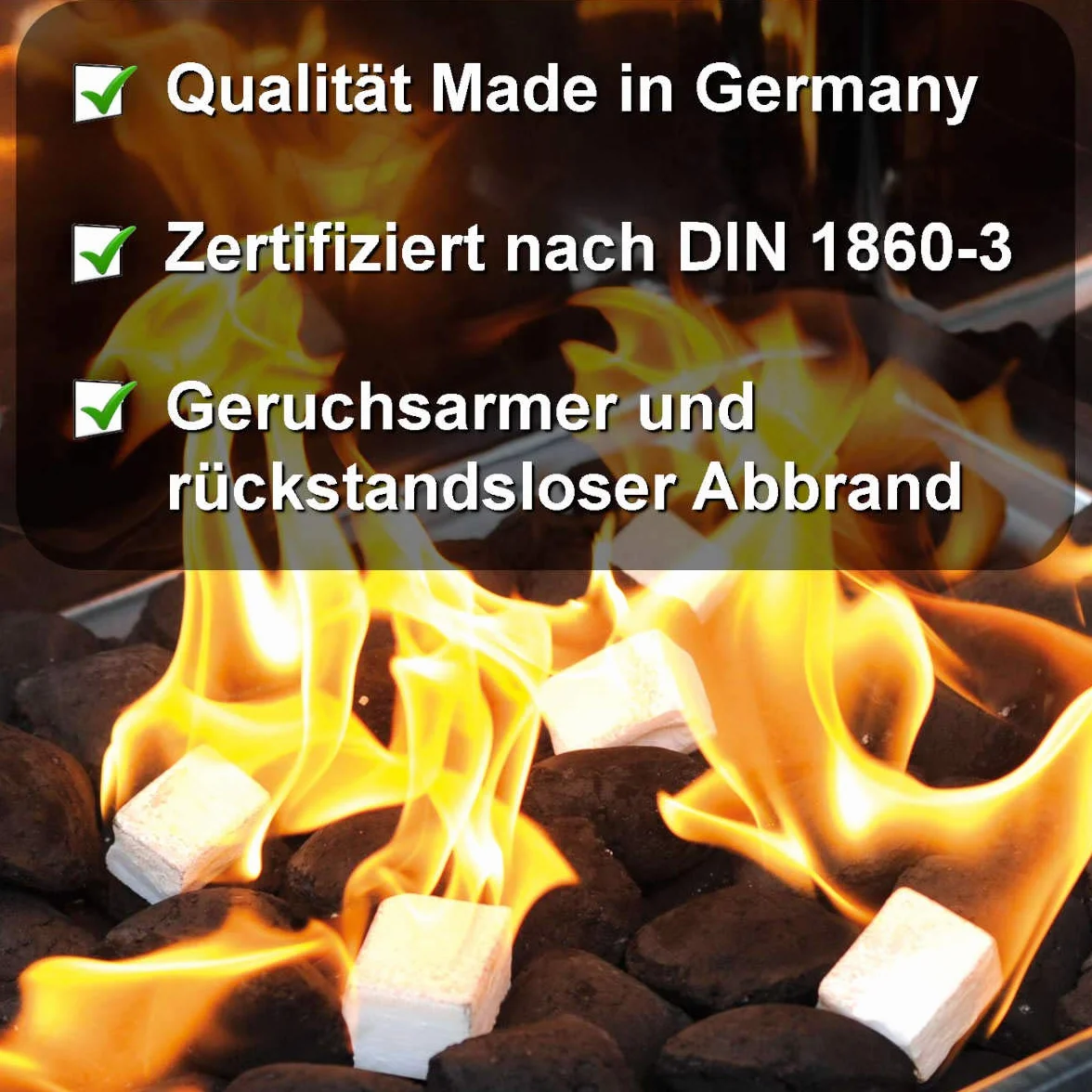 FLAMMBURO Lot de 576 cubes d'allumage paraffine allume-barbecue allume-cheminée fabriqué en Allemagne 12 boîtes x 48
