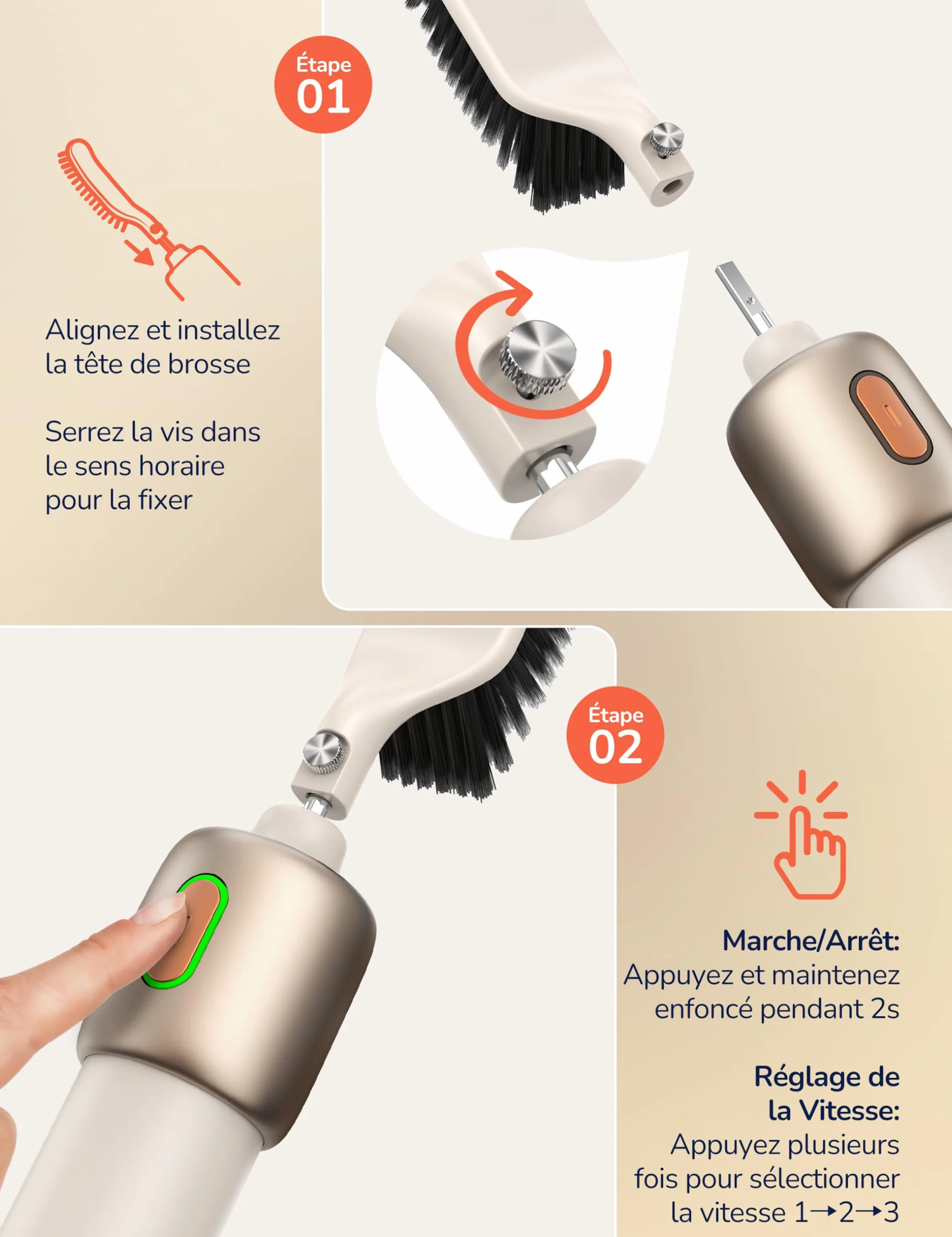 Brosse de Nettoyage Électrique, PalNests Brosse Joint Carrelage avec 2 Têtes et 3 Vitesses Réglables pour Salle de Bain, Baignoire, Toilettes, Cuisine, Carrelage et et Voitures
