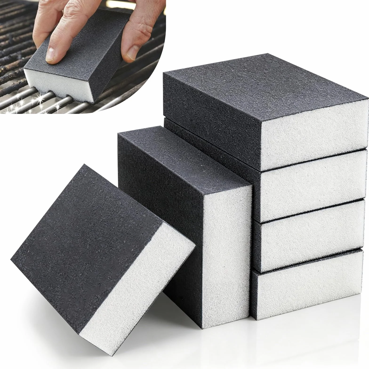 Éponges à Poncer Réutilisables pour Grille Barbecue, 6 Pièces Papier Abrasif Lavable
