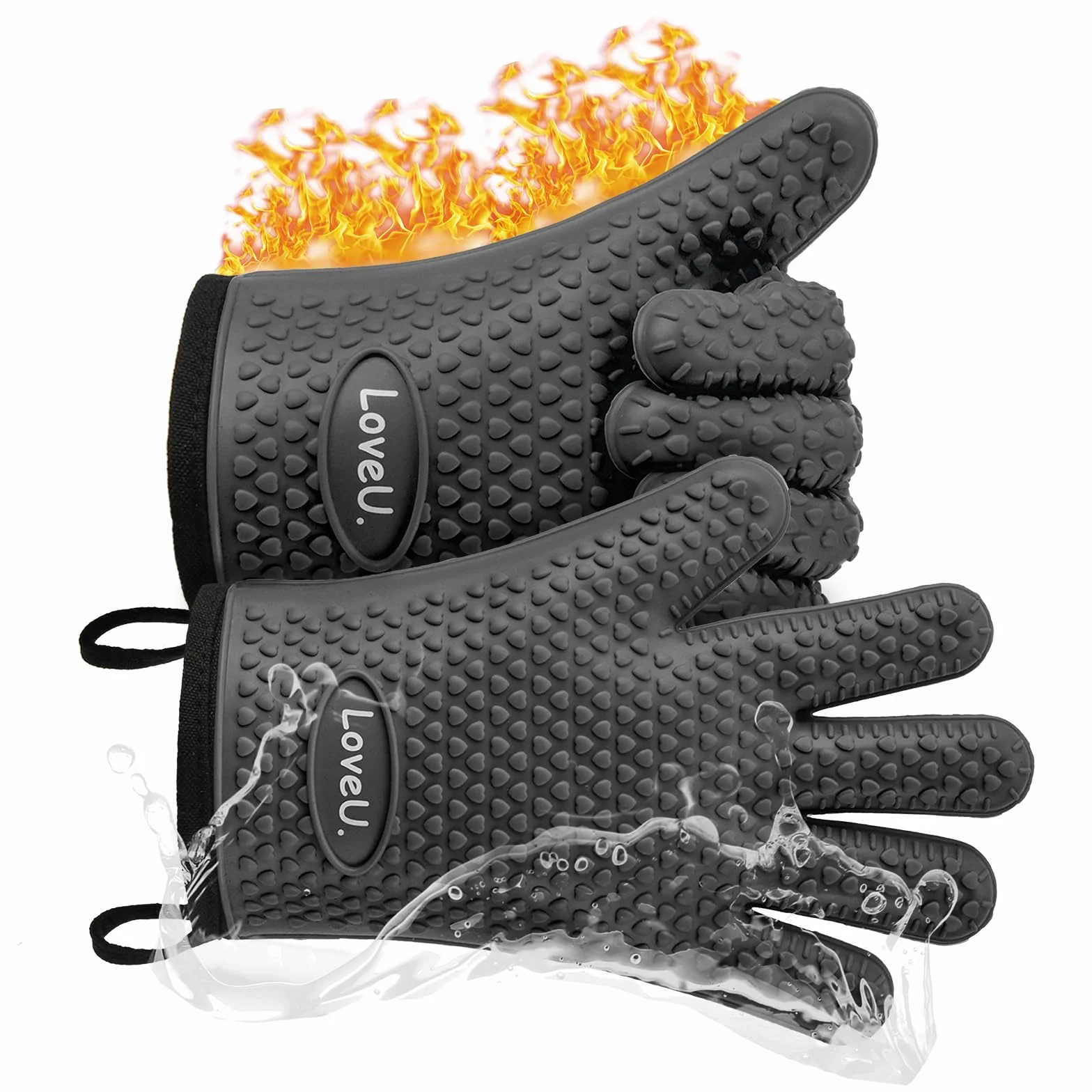 Gants de Cuisine en Silicone et Coton Double Couche Résistants à la Chaleur 1 Paire