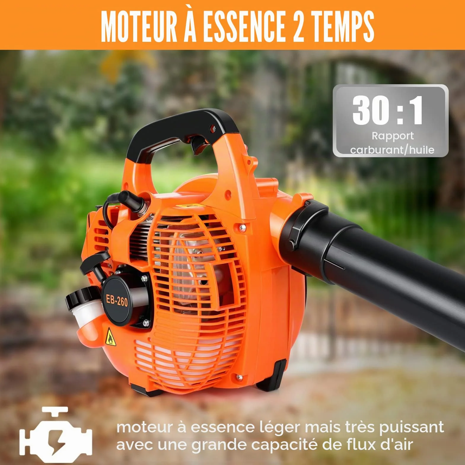 ASUNCELL Souffleur de Feuilles à Essence, Vitesse 270 km/h, Sac à Dos, Léger, sans Fil pour Jardin