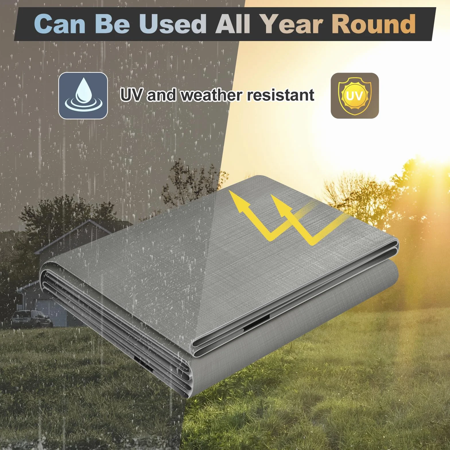 WOLTU Bâche de Protection en PE 280g/m², 4x4 m, Housse de Protection Étanche pour Bois, avec Œillets Muiti-Usage, Gris