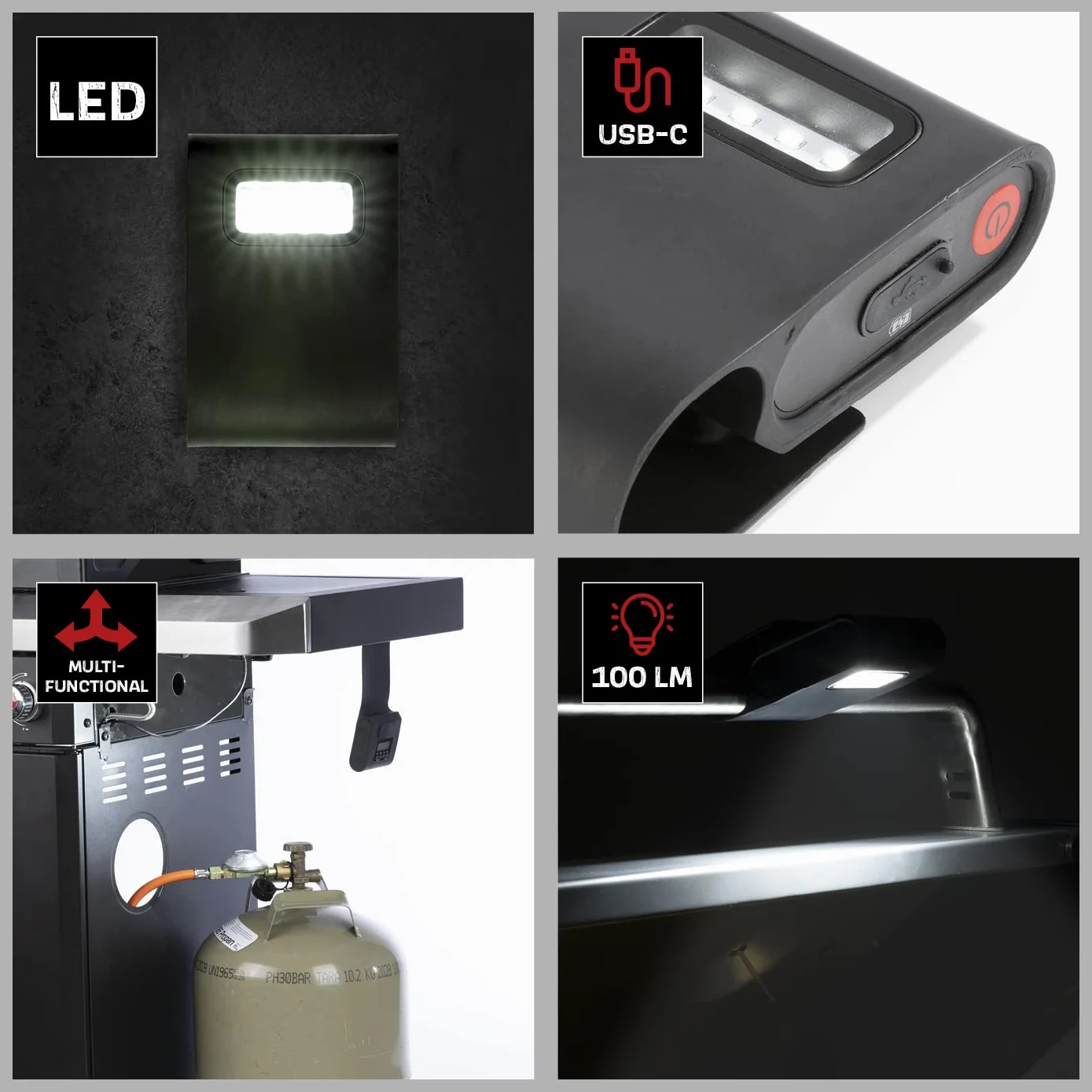 LANDMANN Lampe de barbecue magnétique LED rechargeable 100 lumens batterie lithium-ion